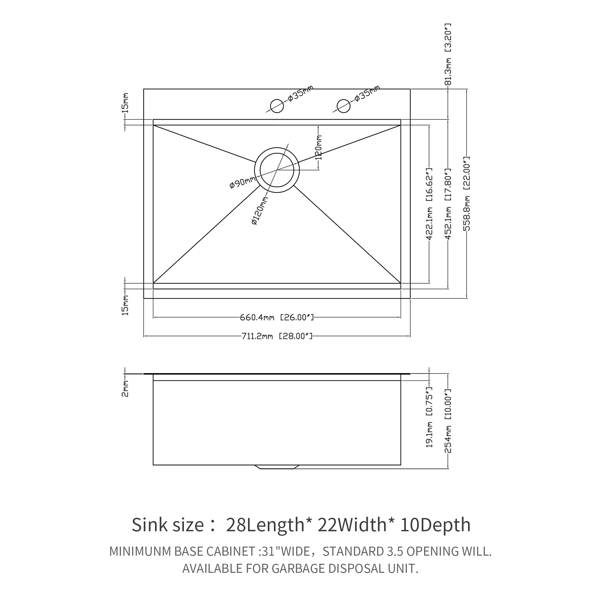 25/28/30 Inch Drop Kitchen Sink Stainless Steel 16 Gauge Workstation Sink Drop-in Topmount Single Bowl Kitchen Sink