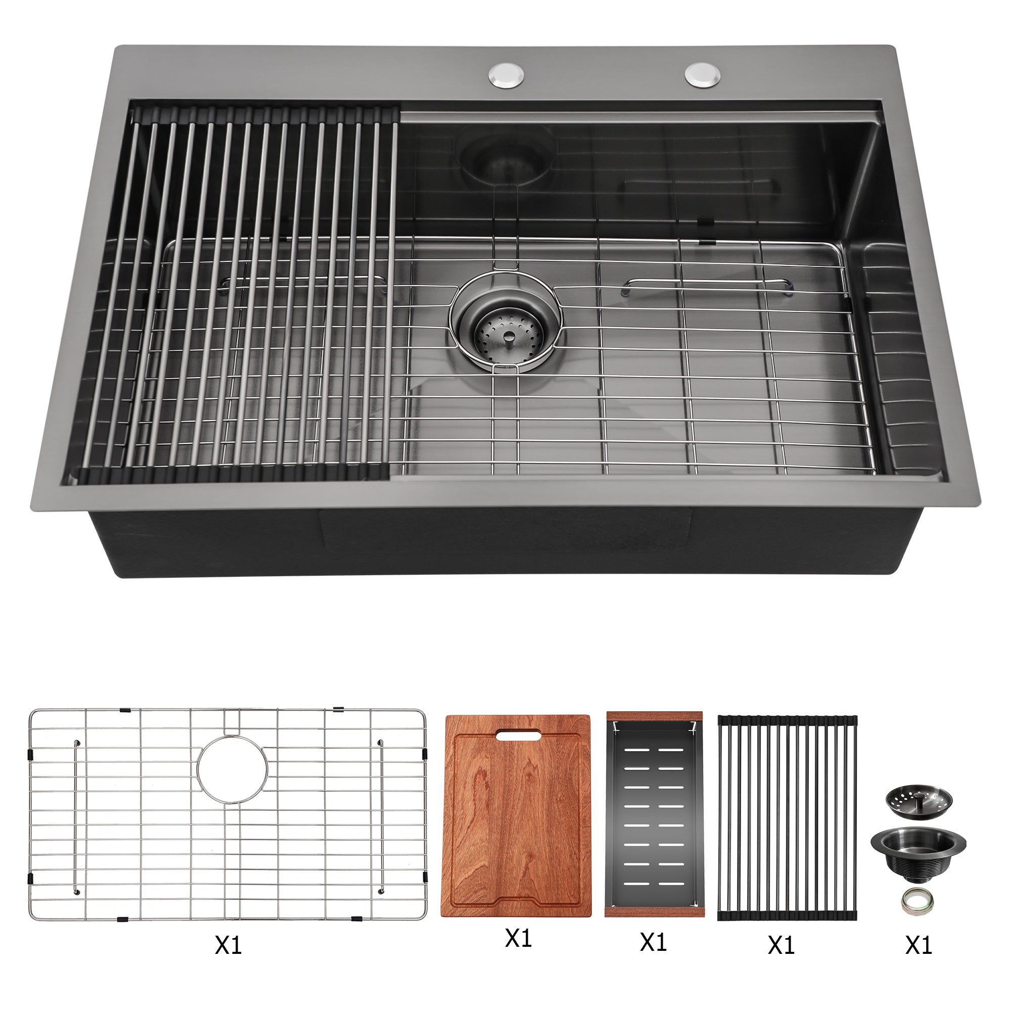 25/28/30 Inch Drop Kitchen Sink Stainless Steel 16 Gauge Workstation Sink Drop-in Topmount Single Bowl Kitchen Sink