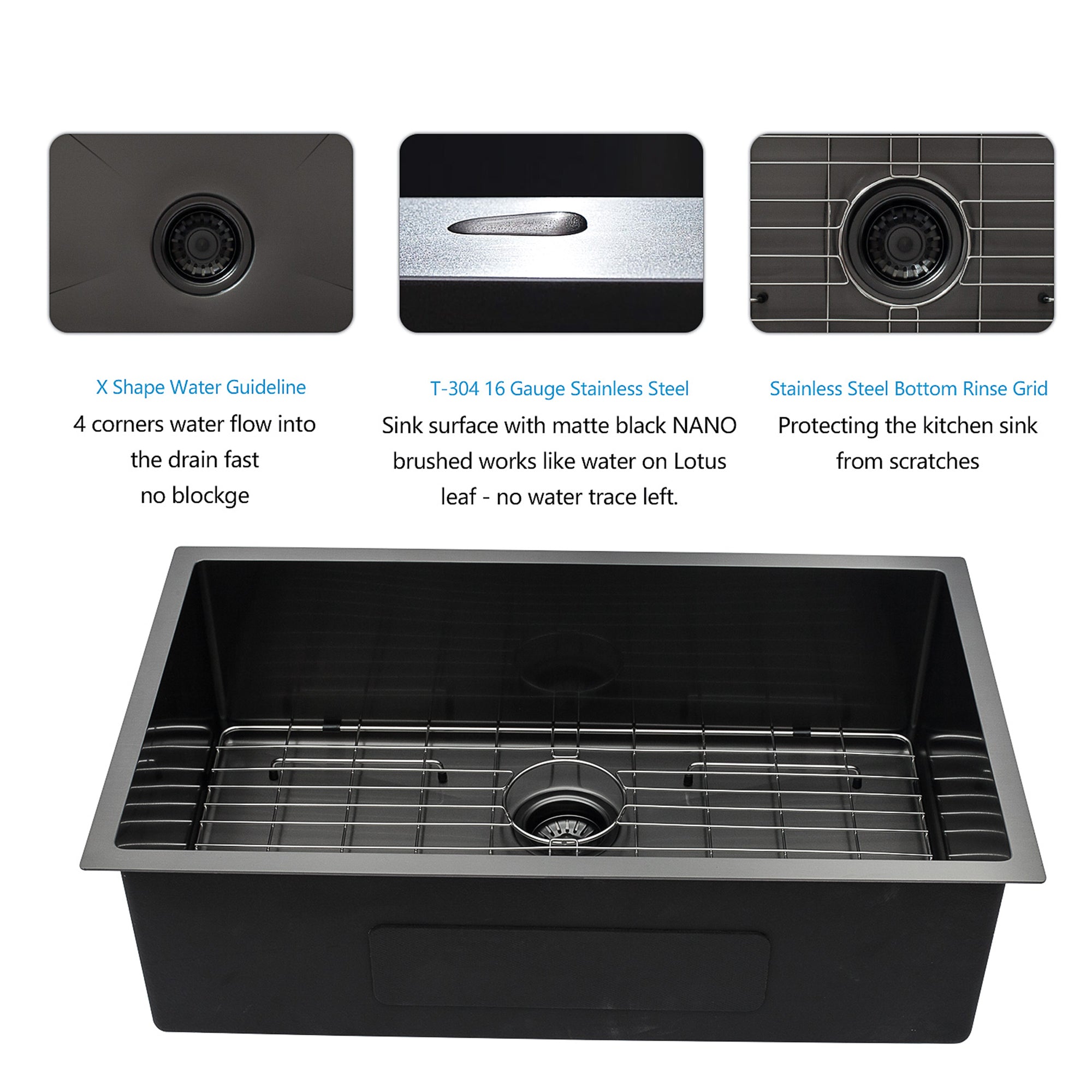 28 Inch Undermount Sink - 28”x18”x10” Gunmetal Black Undermount Kitchen Sink 16 Gauge 10 Inch Deep Single Bowl Kitchen Sink Basin
