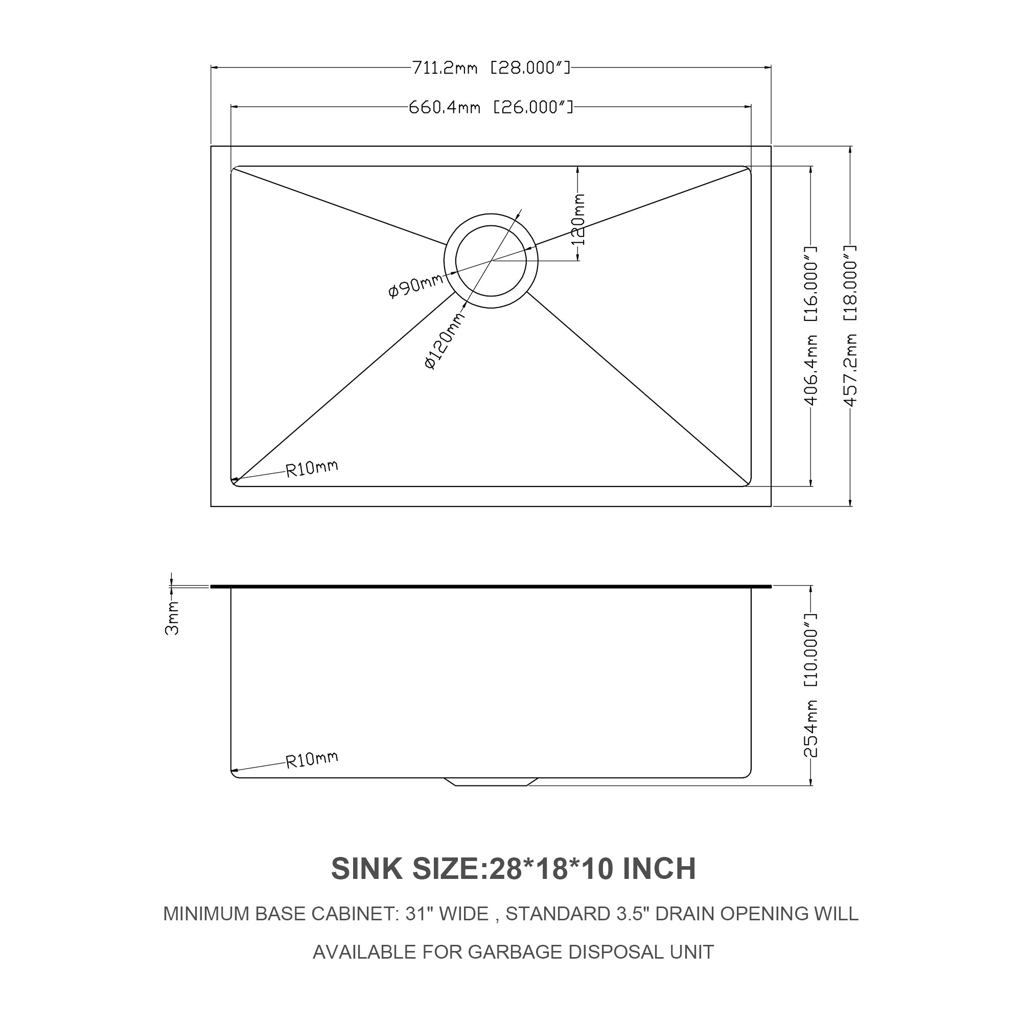 28 Inch Undermount Sink - 28”x18”x10” Gunmetal Black Undermount Kitchen Sink 16 Gauge 10 Inch Deep Single Bowl Kitchen Sink Basin