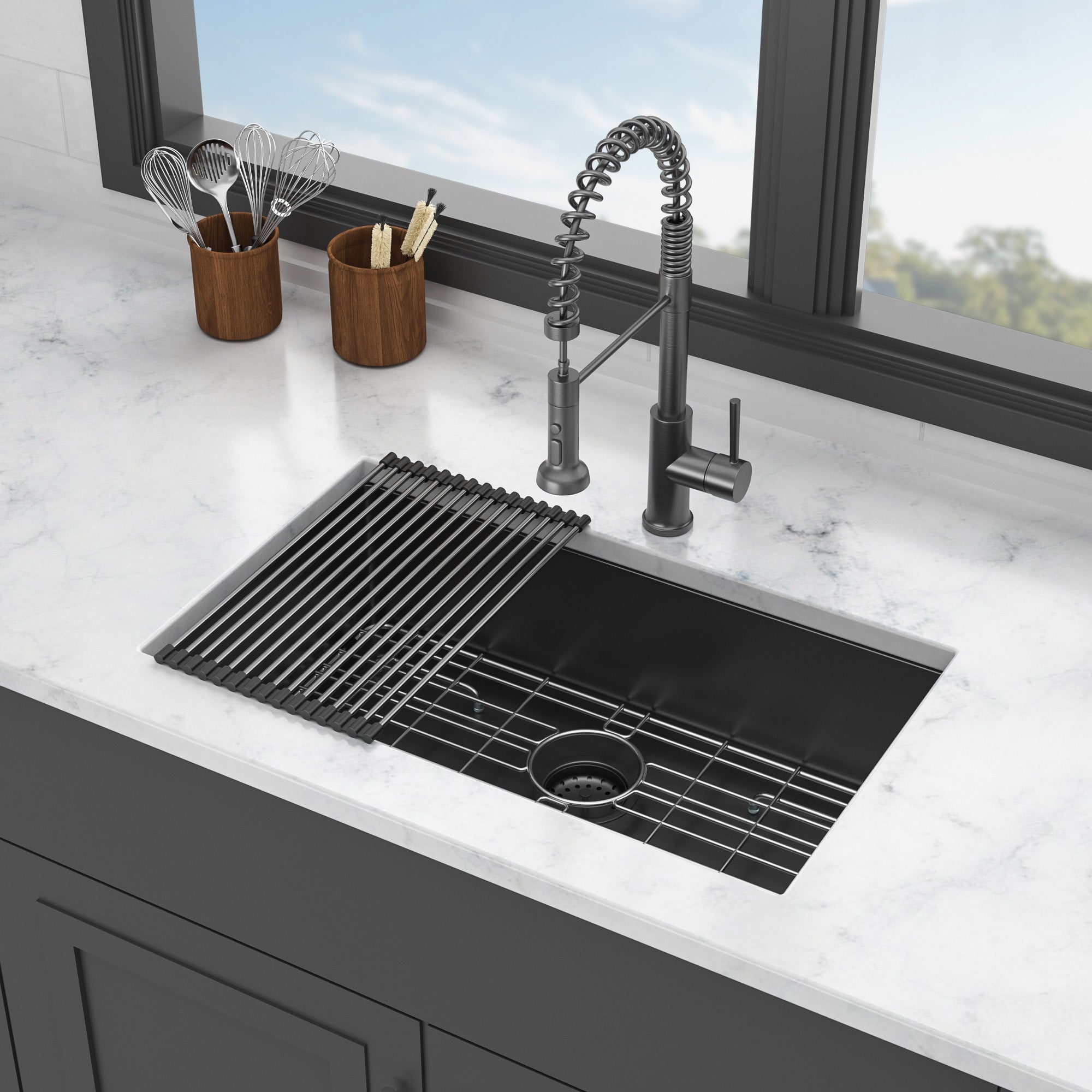 30 In. Undermount Single Bowl 16 Gauge Brushed Nickel Bowl Stainless Steel Kitchen Sink Basin