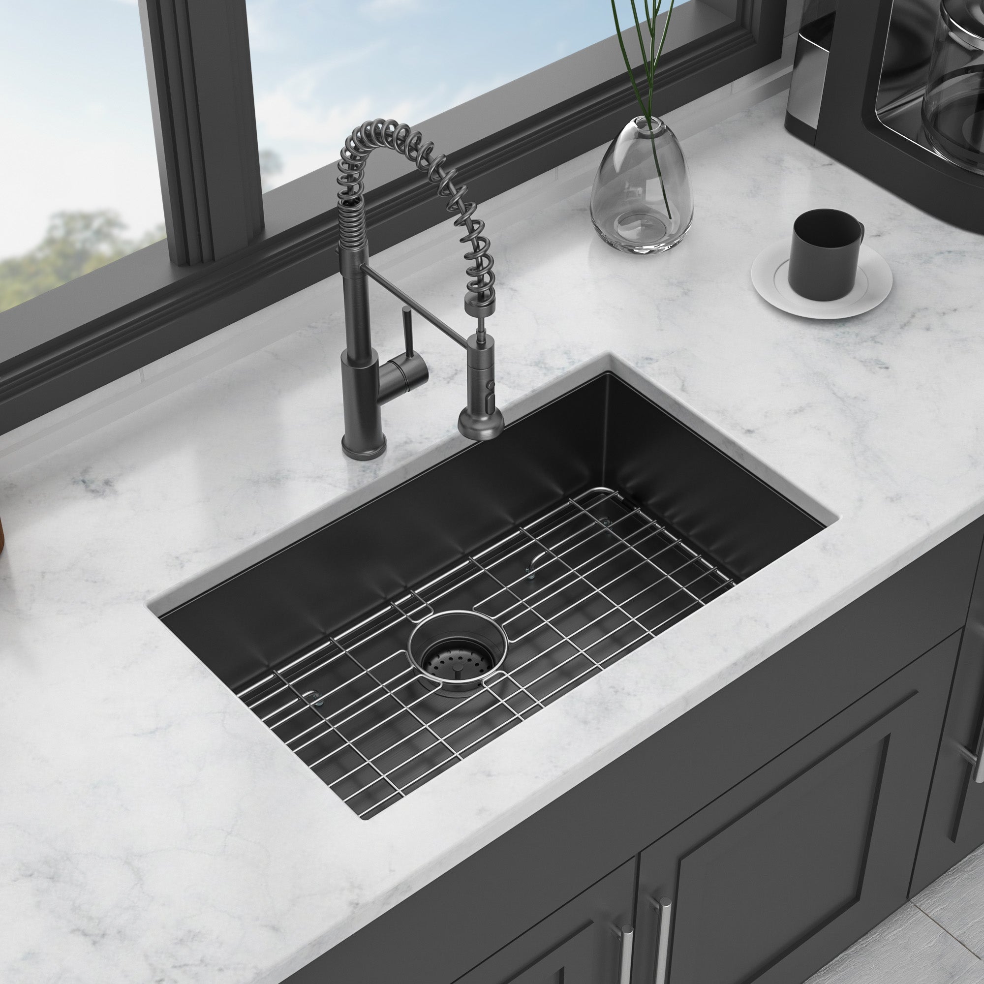 30 In. Undermount Single Bowl 16 Gauge Brushed Nickel Bowl Stainless Steel Kitchen Sink Basin