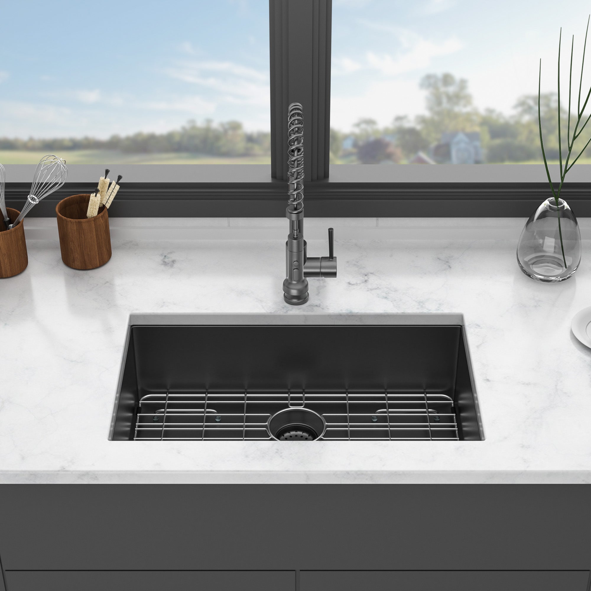 30 In. Undermount Single Bowl 16 Gauge Brushed Nickel Bowl Stainless Steel Kitchen Sink Basin