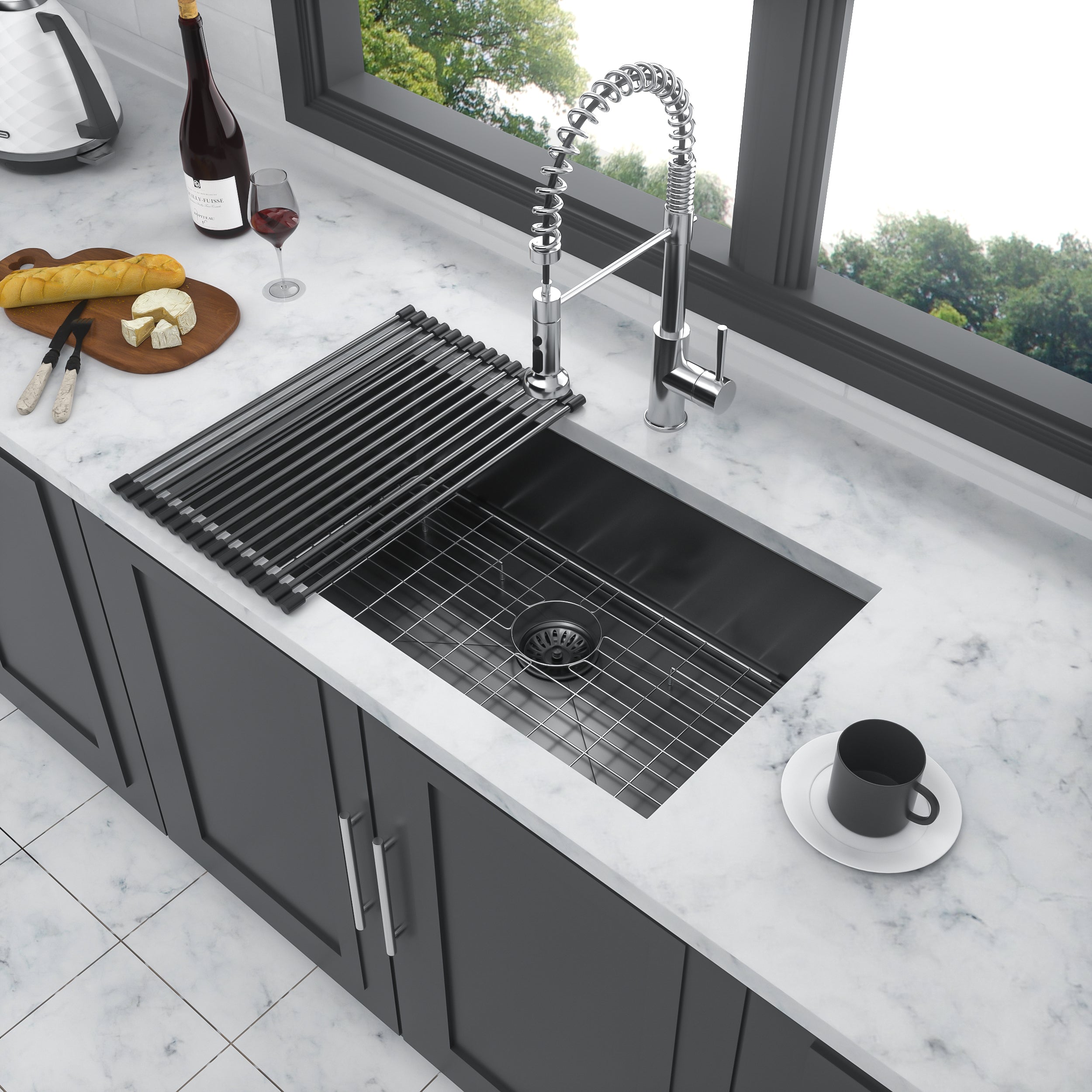 32 In. Undermount Single Bowl 16 Gauge Brushed Nickel Bowl Stainless Steel Kitchen Sink Basin