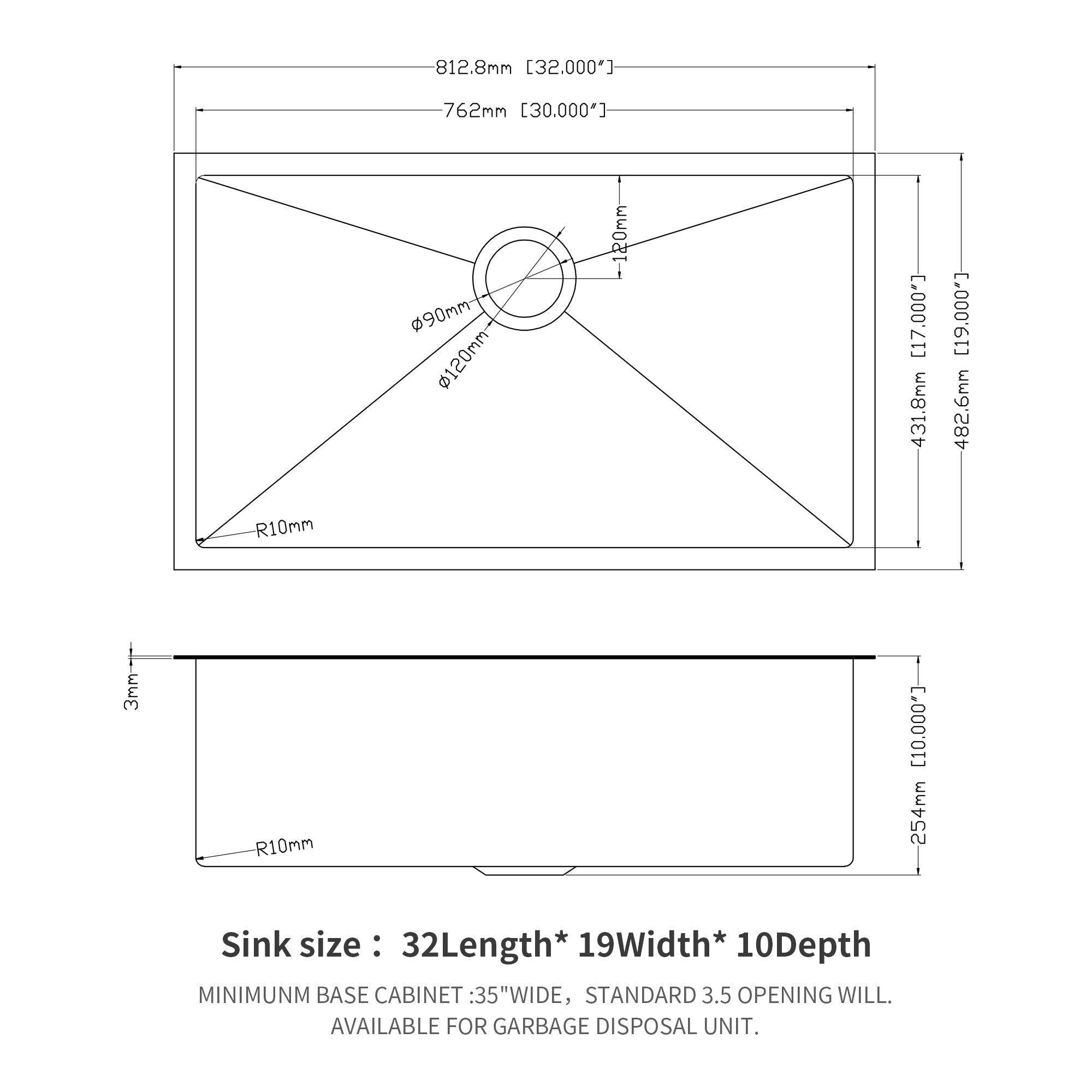 32 In. Undermount Single Bowl 16 Gauge Brushed Nickel Bowl Stainless Steel Kitchen Sink Basin