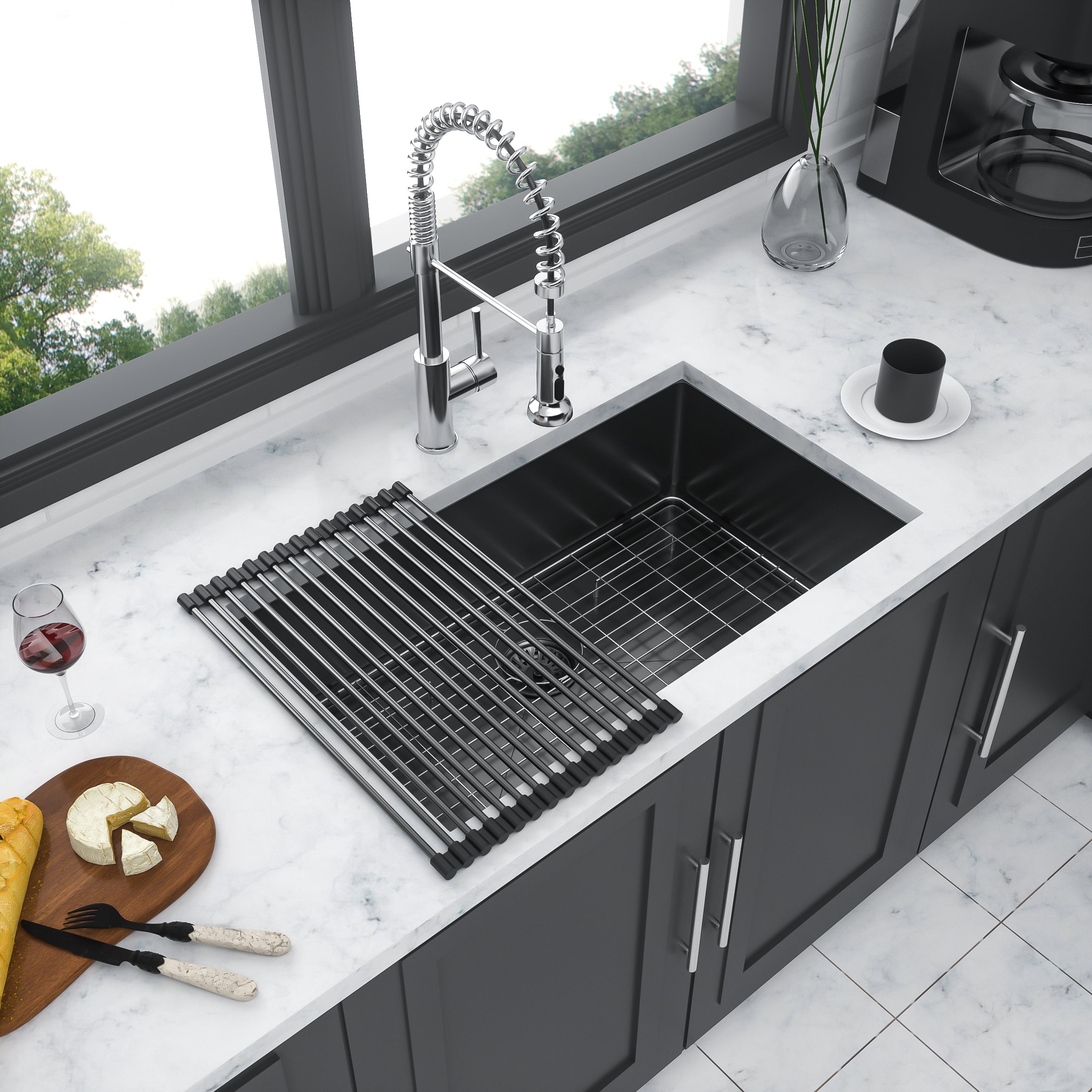 32 In. Undermount Single Bowl 16 Gauge Brushed Nickel Bowl Stainless Steel Kitchen Sink Basin