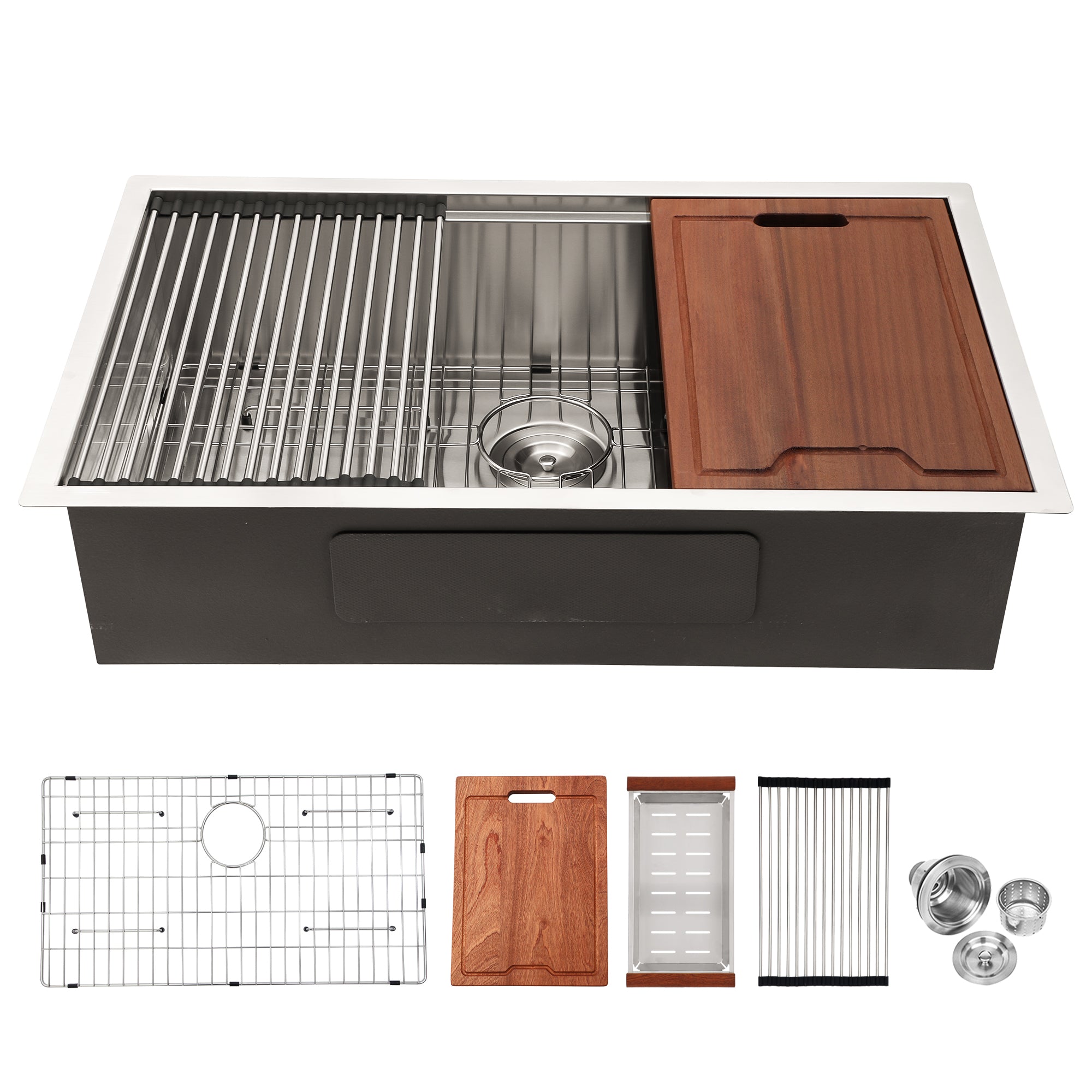 28 In. Undermount Single Bowl 16 Gauge Brushed Nickel Bowl Stainless Steel Kitchen Sink Basin
