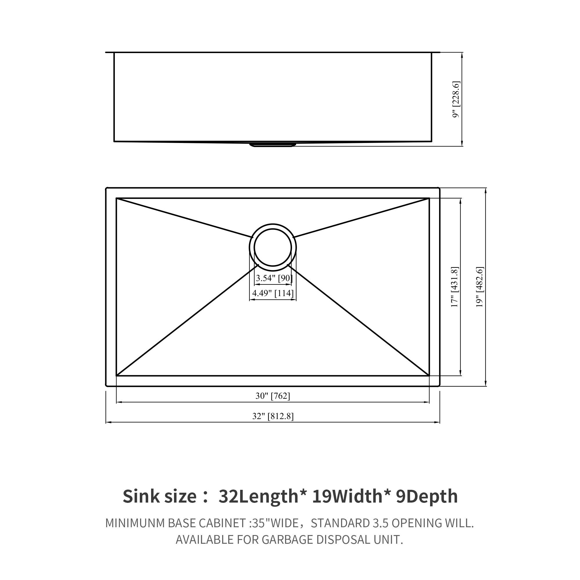 32 In. Undermount Single Bowl 18 Gauge Brushed Nickel Bowl Stainless Steel Kitchen Sink Basin