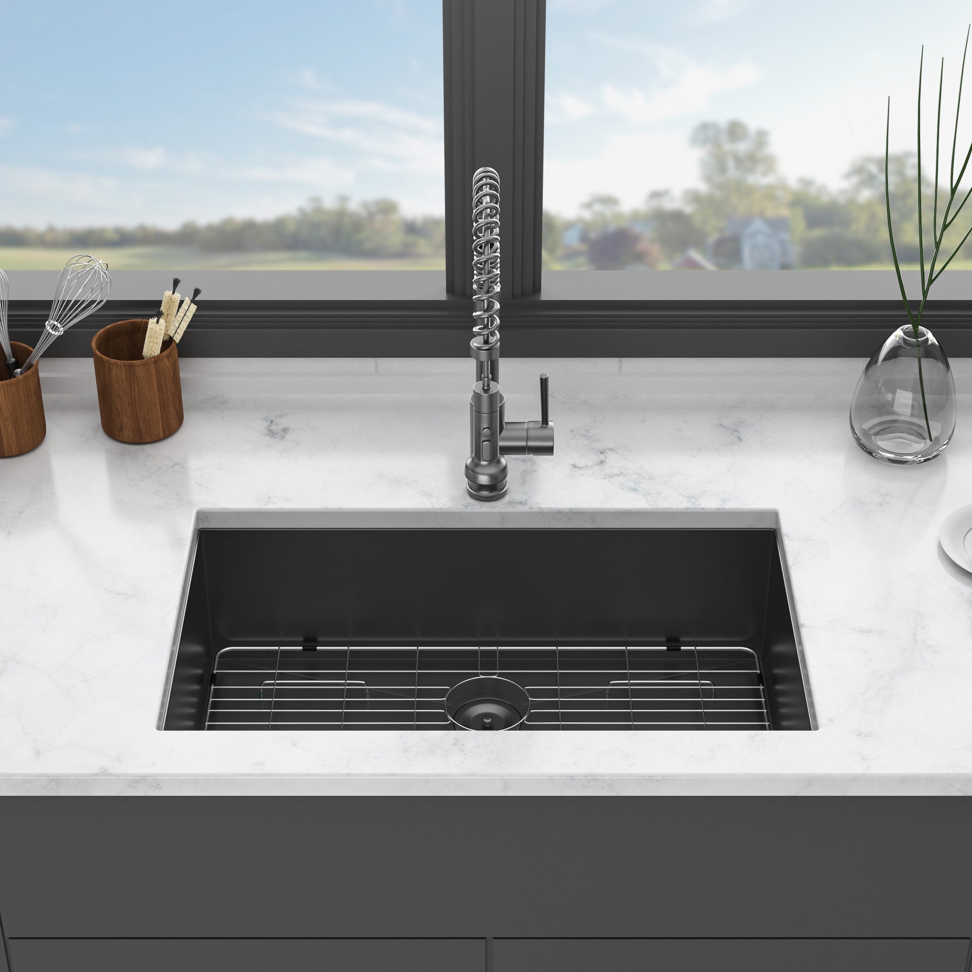 32 In. Undermount Single Bowl 18 Gauge Brushed Nickel Bowl Stainless Steel Kitchen Sink Basin