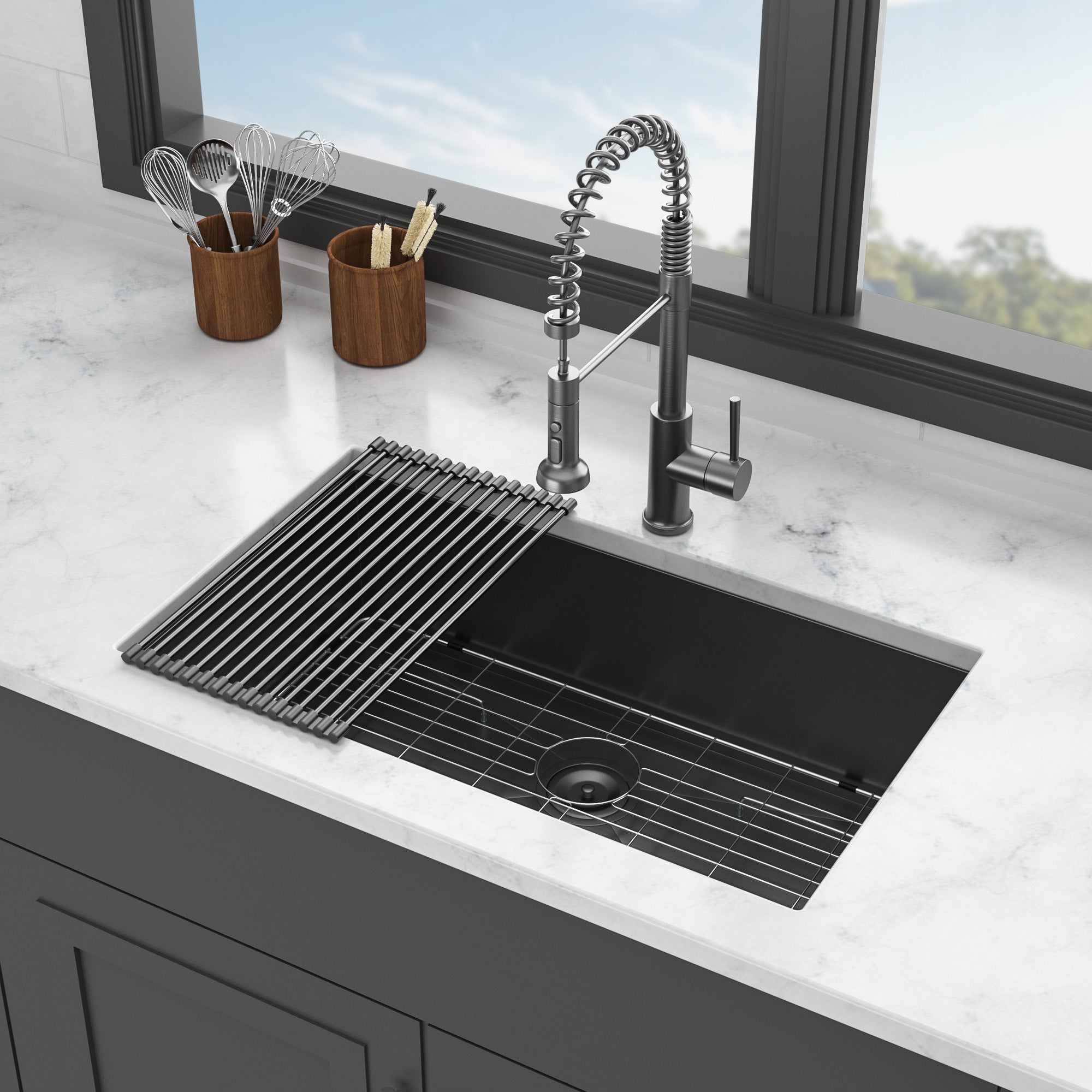 32 In. Undermount Single Bowl 18 Gauge Brushed Nickel Bowl Stainless Steel Kitchen Sink Basin