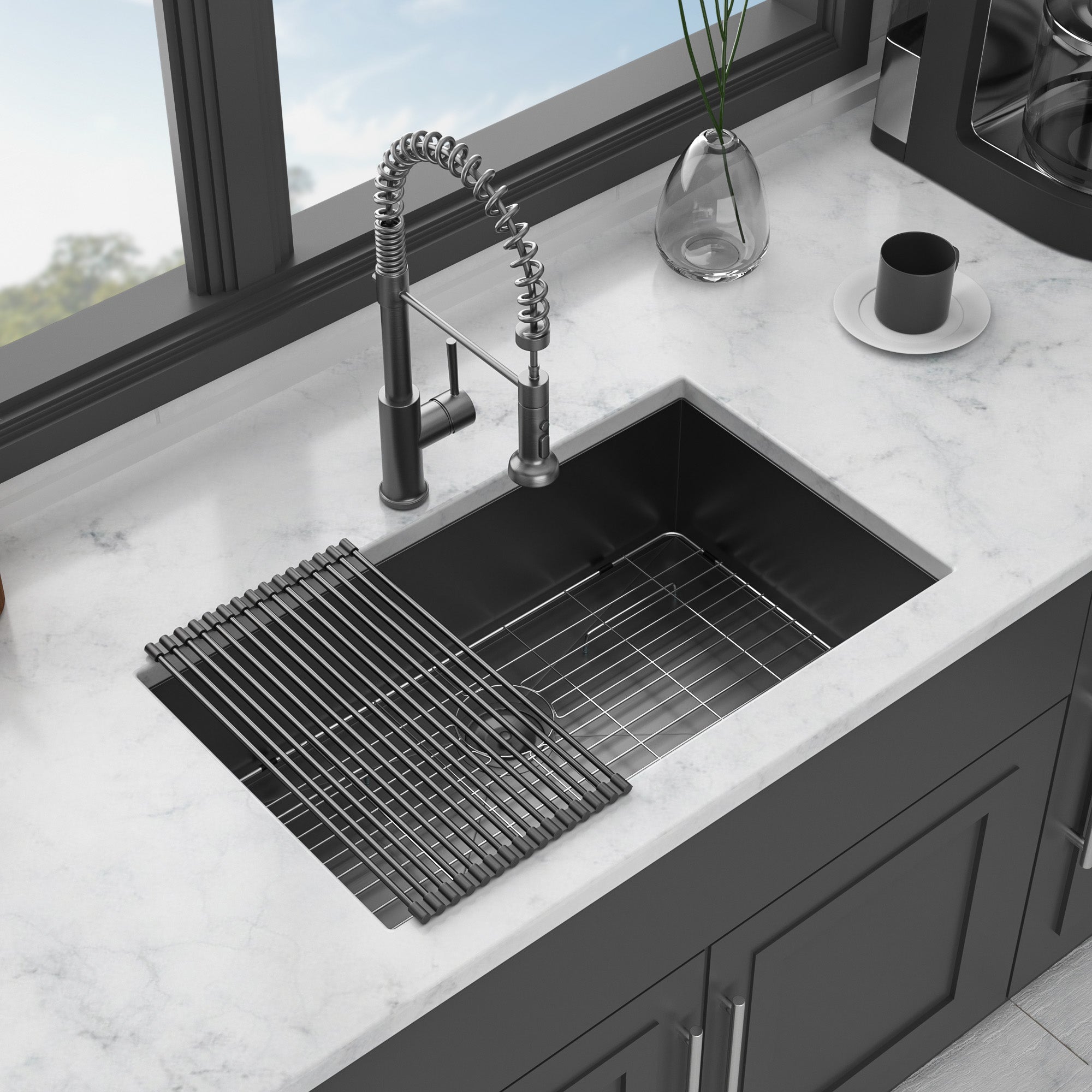 32 In. Undermount Single Bowl 18 Gauge Brushed Nickel Bowl Stainless Steel Kitchen Sink Basin