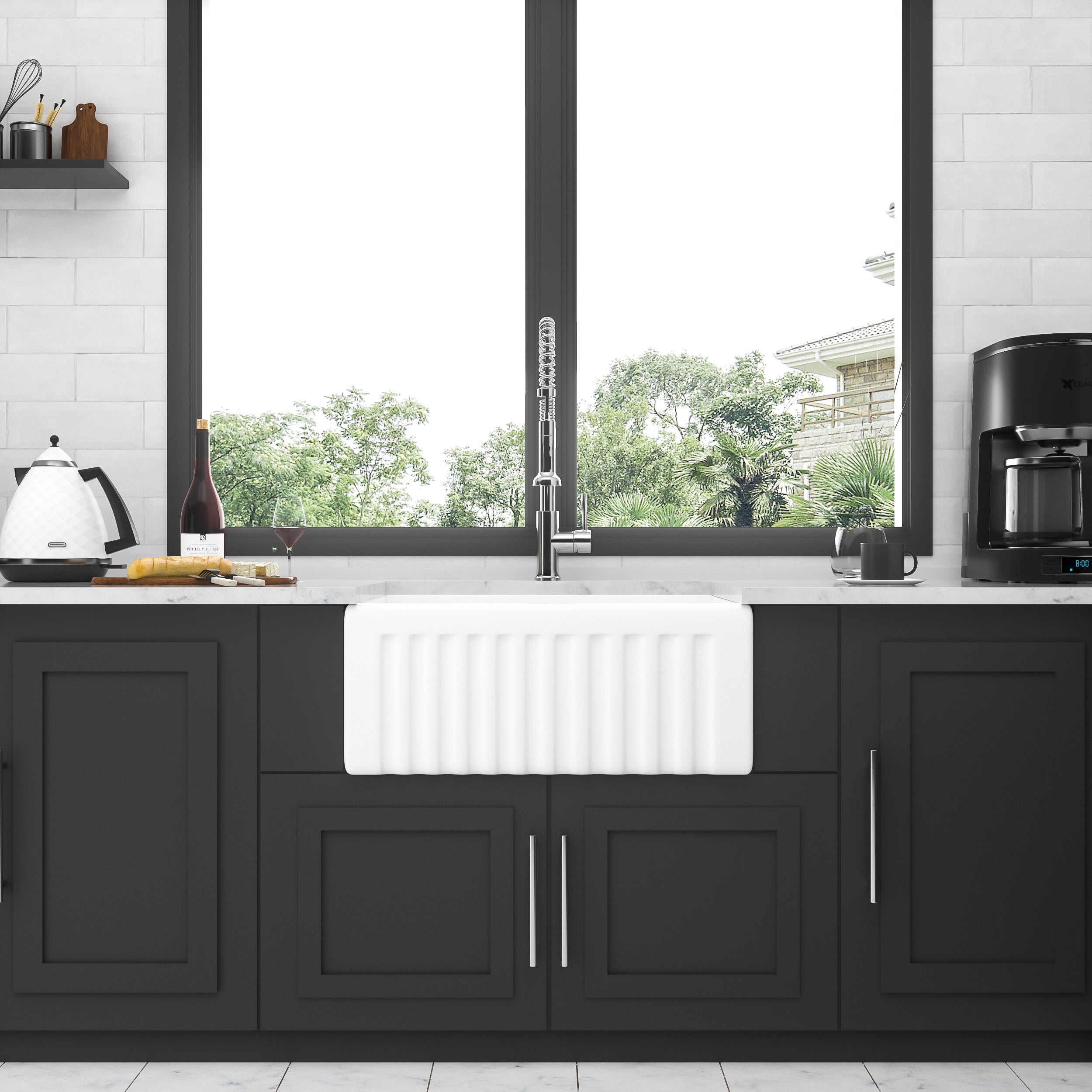 24 inch Kitchen Sink White Apron-Front Ceramic Single Bowl Small Reversible Farm Sink Laundry Room Sink