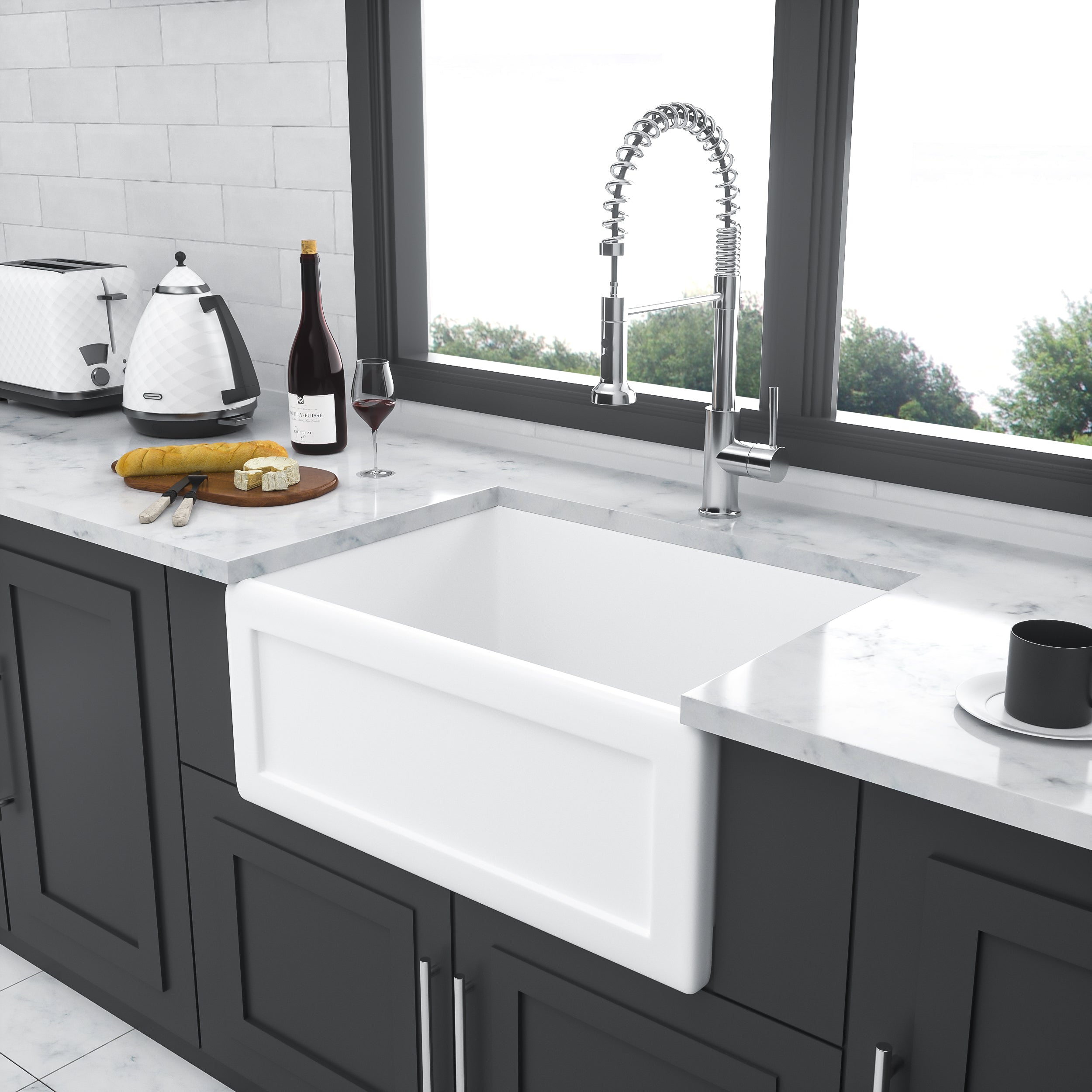 24 inch Kitchen Sink White Apron-Front Ceramic Single Bowl Small Reversible Farm Sink Laundry Room Sink