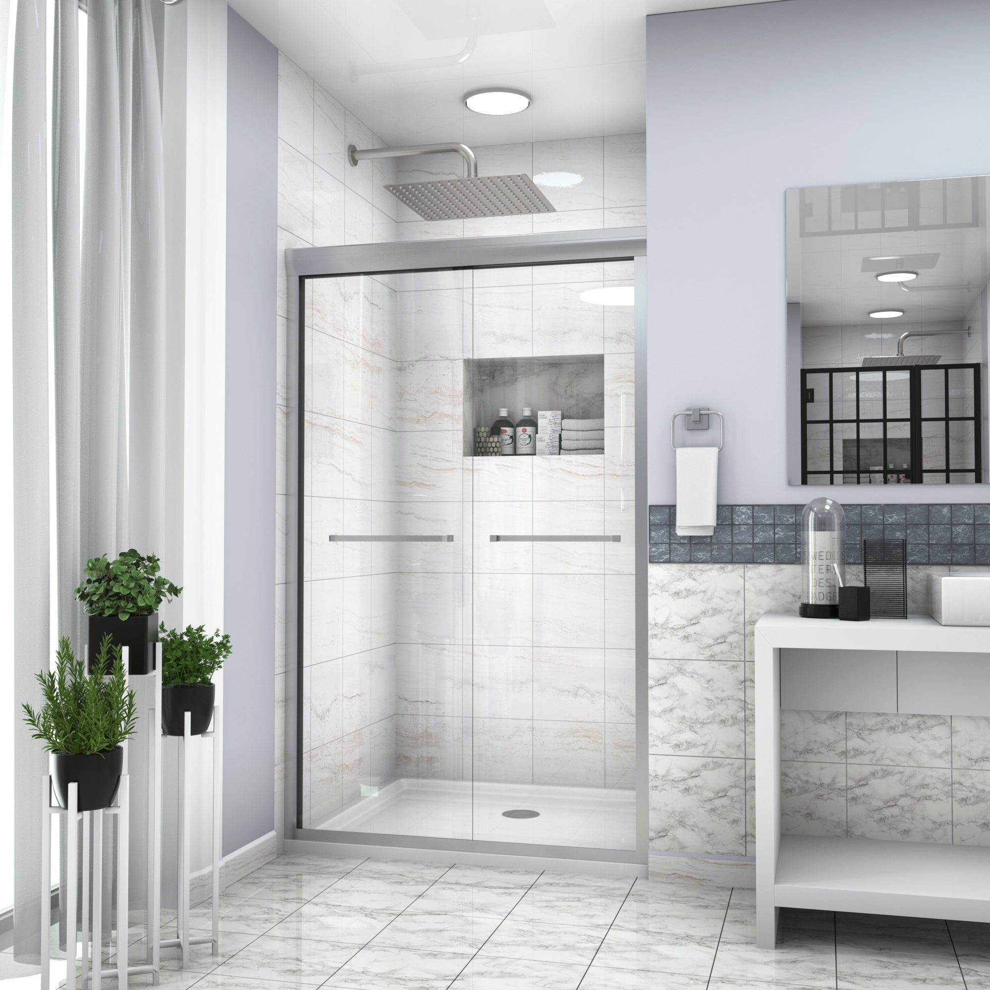 48 in. W x 76 in. H Semi-Frameless Shower Doors Double Sliding