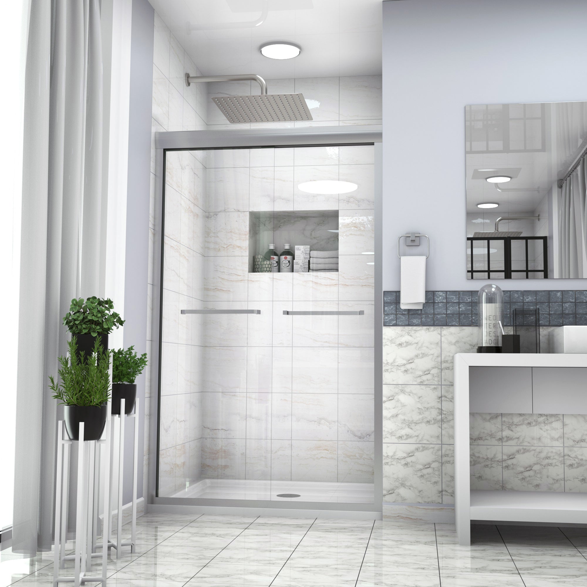 48 in. W x 76 in. H Semi-Frameless Shower Doors Double Sliding