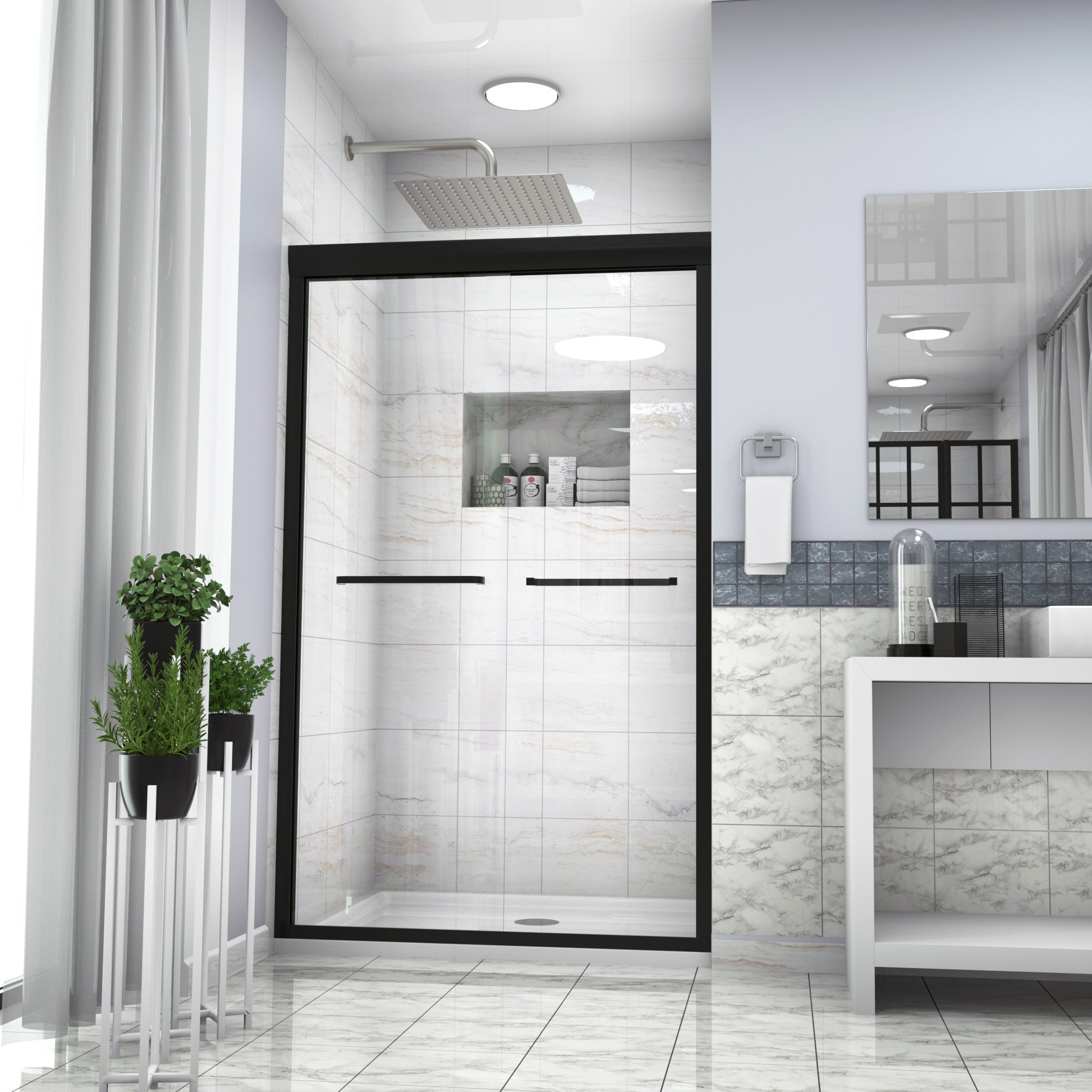 48 in. W x 76 in. H Semi-Frameless Shower Doors Double Sliding
