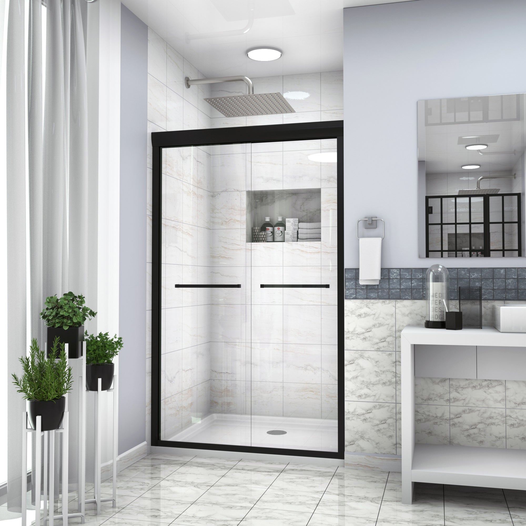 48 in. W x 76 in. H Semi-Frameless Shower Doors Double Sliding