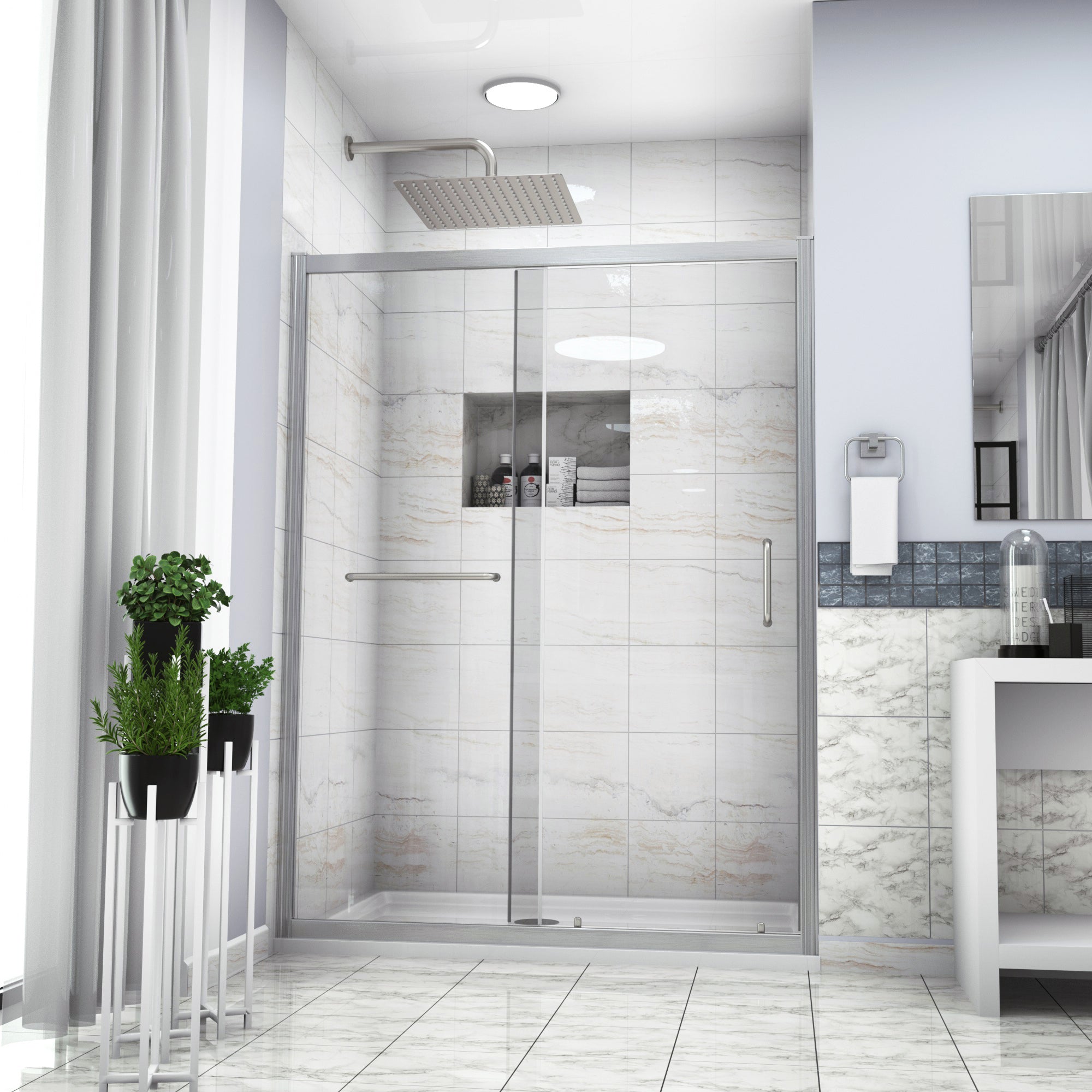 48 in. W x 72 in. H Semi-Frameless Shower Door Single Sliding