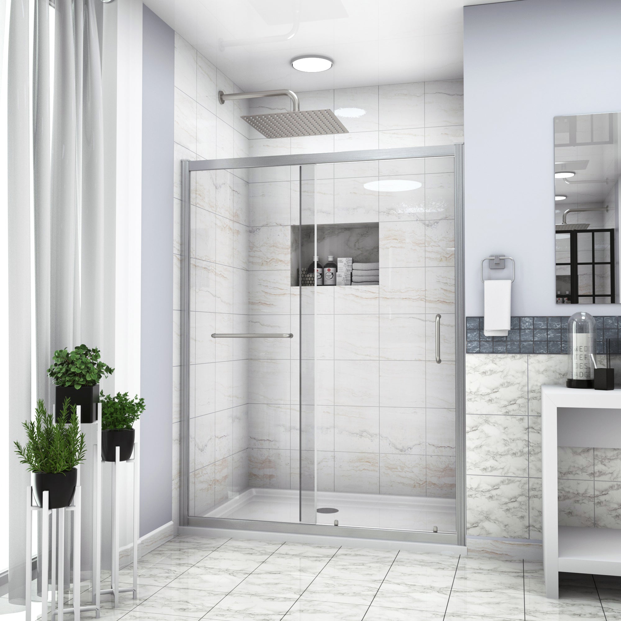 48 in. W x 72 in. H Semi-Frameless Shower Door Single Sliding