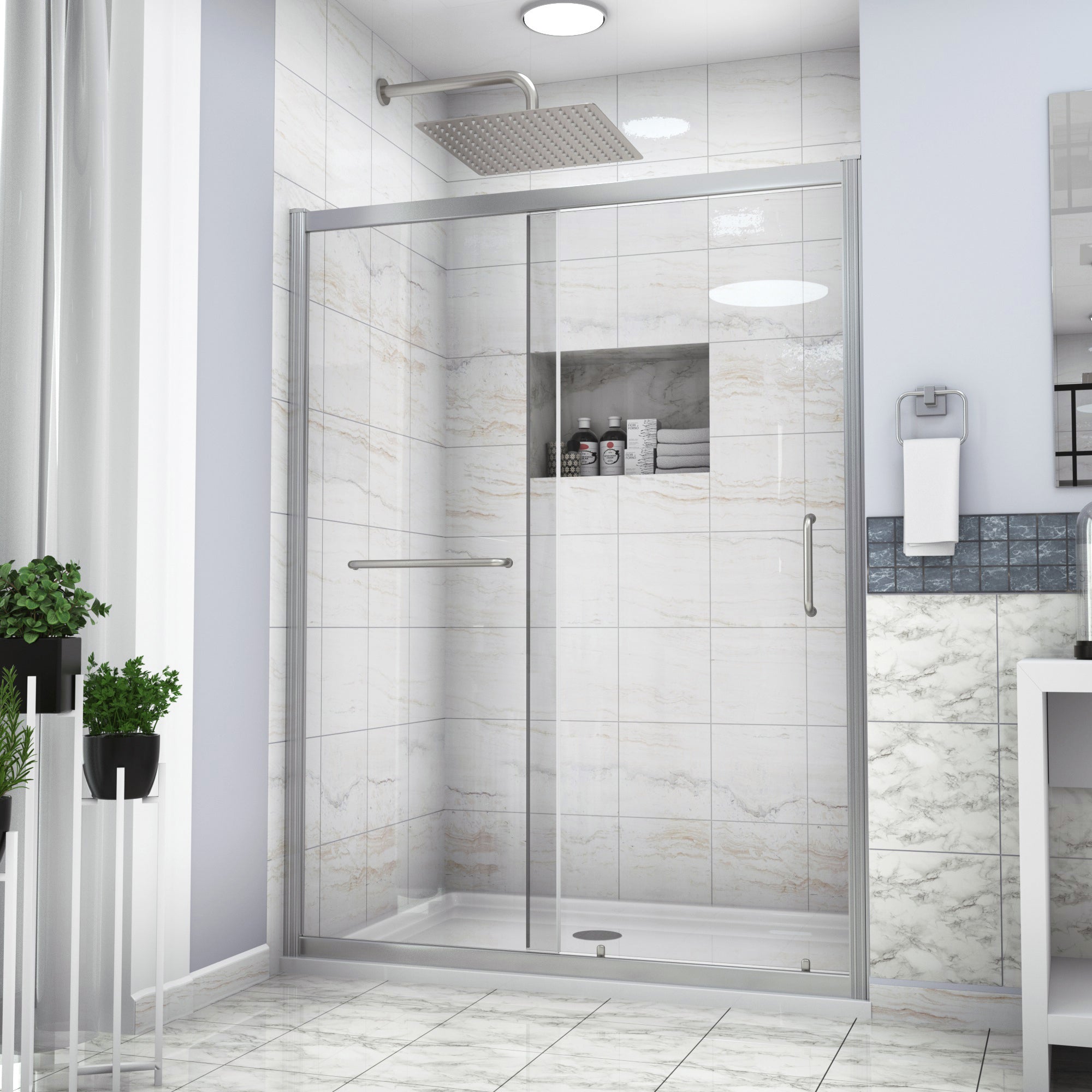 48 in. W x 72 in. H Semi-Frameless Shower Door Single Sliding