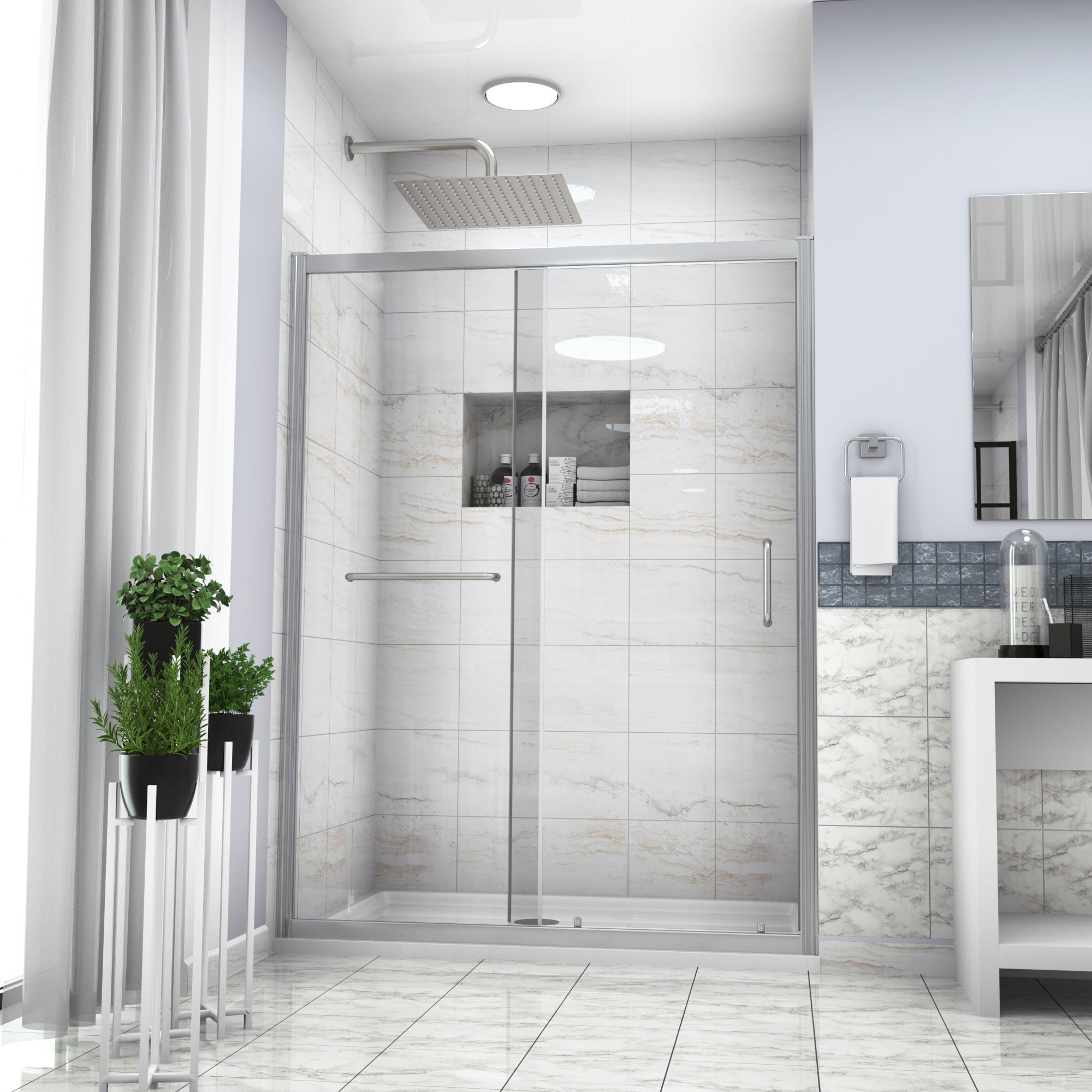 48 in. W x 72 in. H Semi-Frameless Shower Door Single Sliding