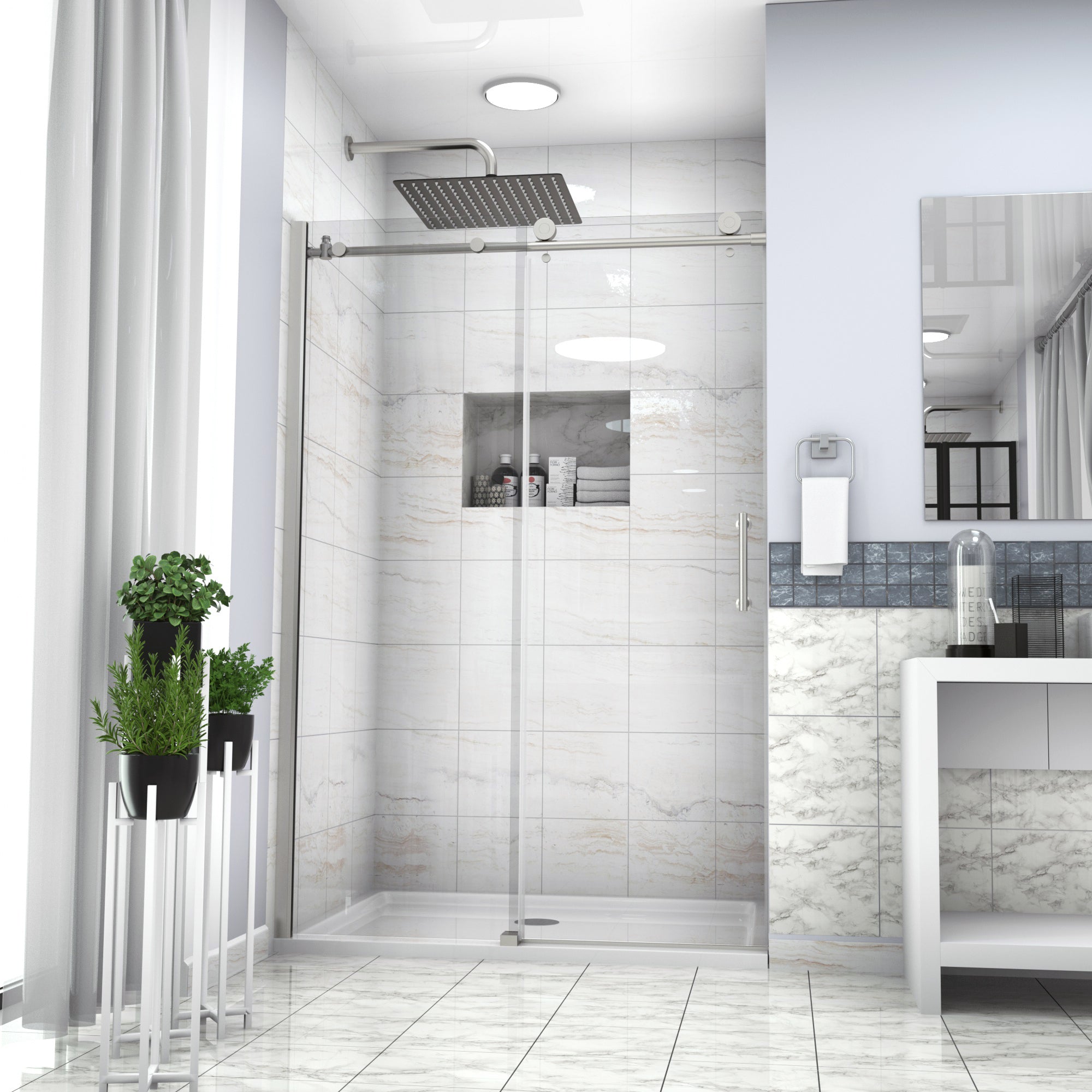 48 in. W x 72 in. H Semi-Frameless Shower Door Single Sliding