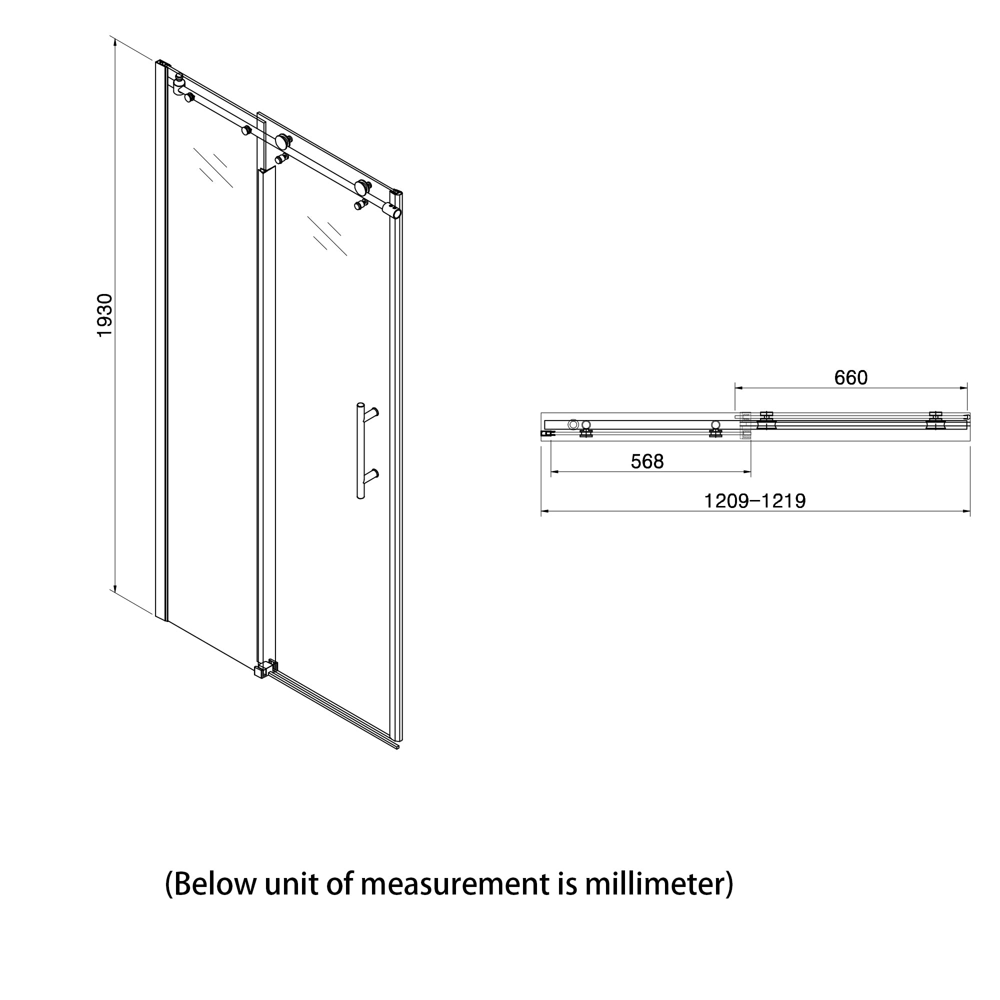 48 in. W x 72 in. H Semi-Frameless Shower Door Single Sliding