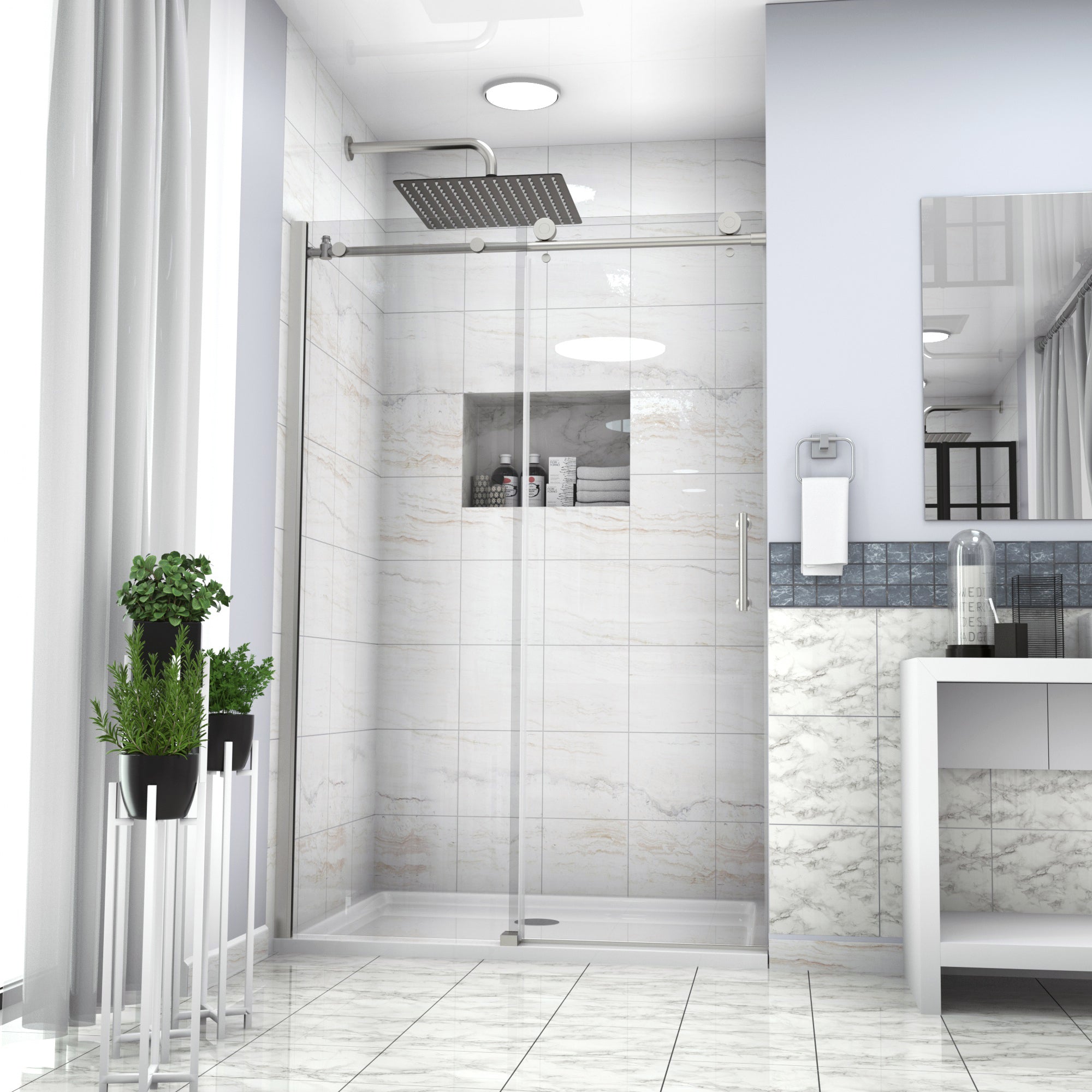 48 in. W x 72 in. H Semi-Frameless Shower Door Single Sliding