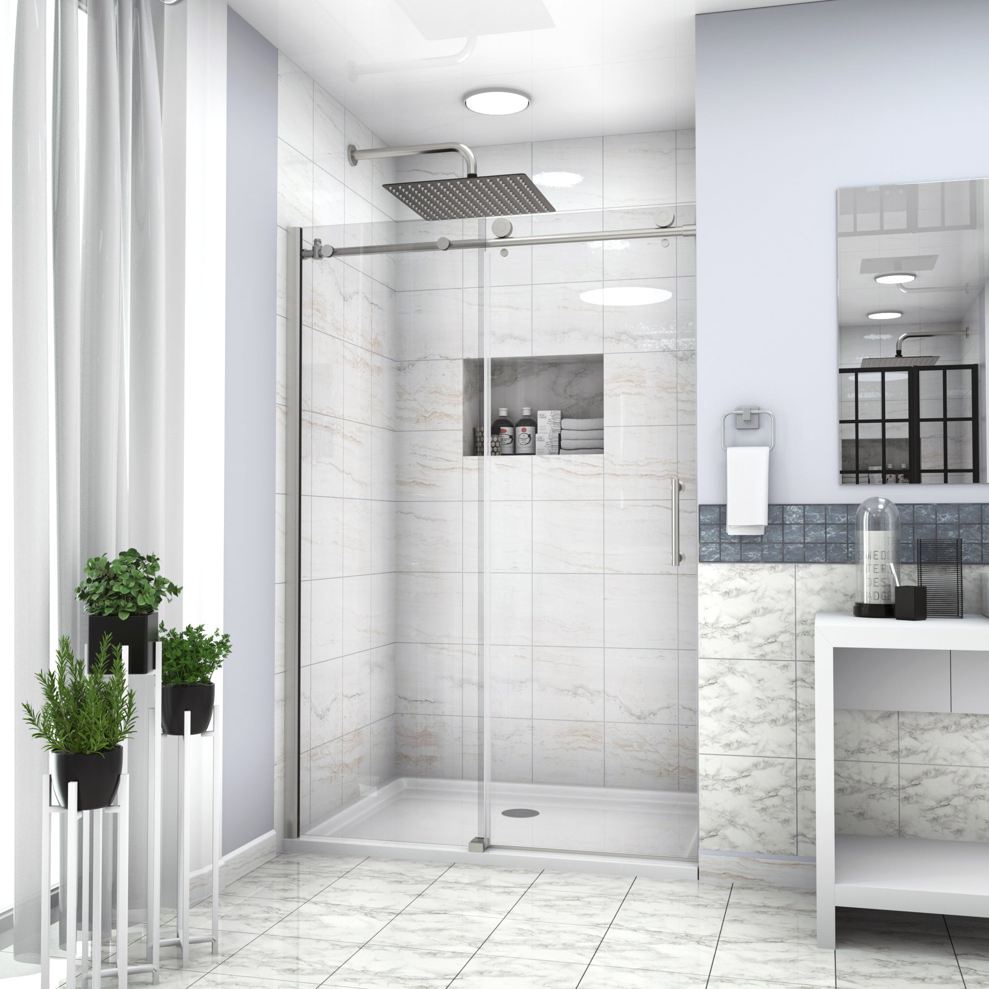 48 in. W x 72 in. H Semi-Frameless Shower Door Single Sliding