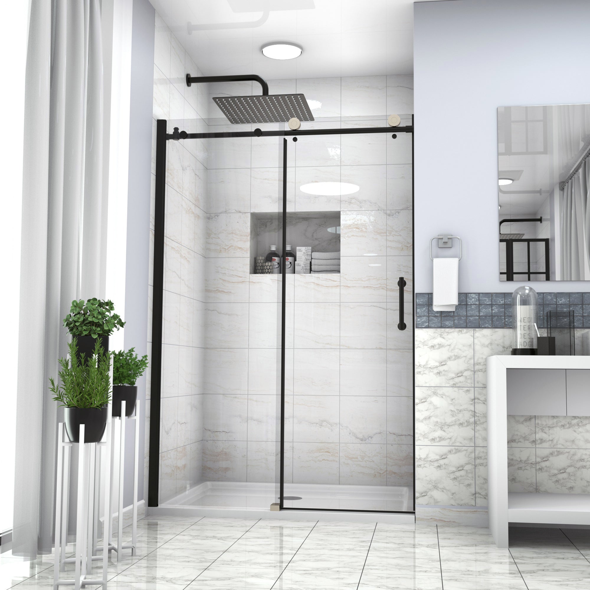 48 in. W x 72 in. H Semi-Frameless Shower Door Single Sliding