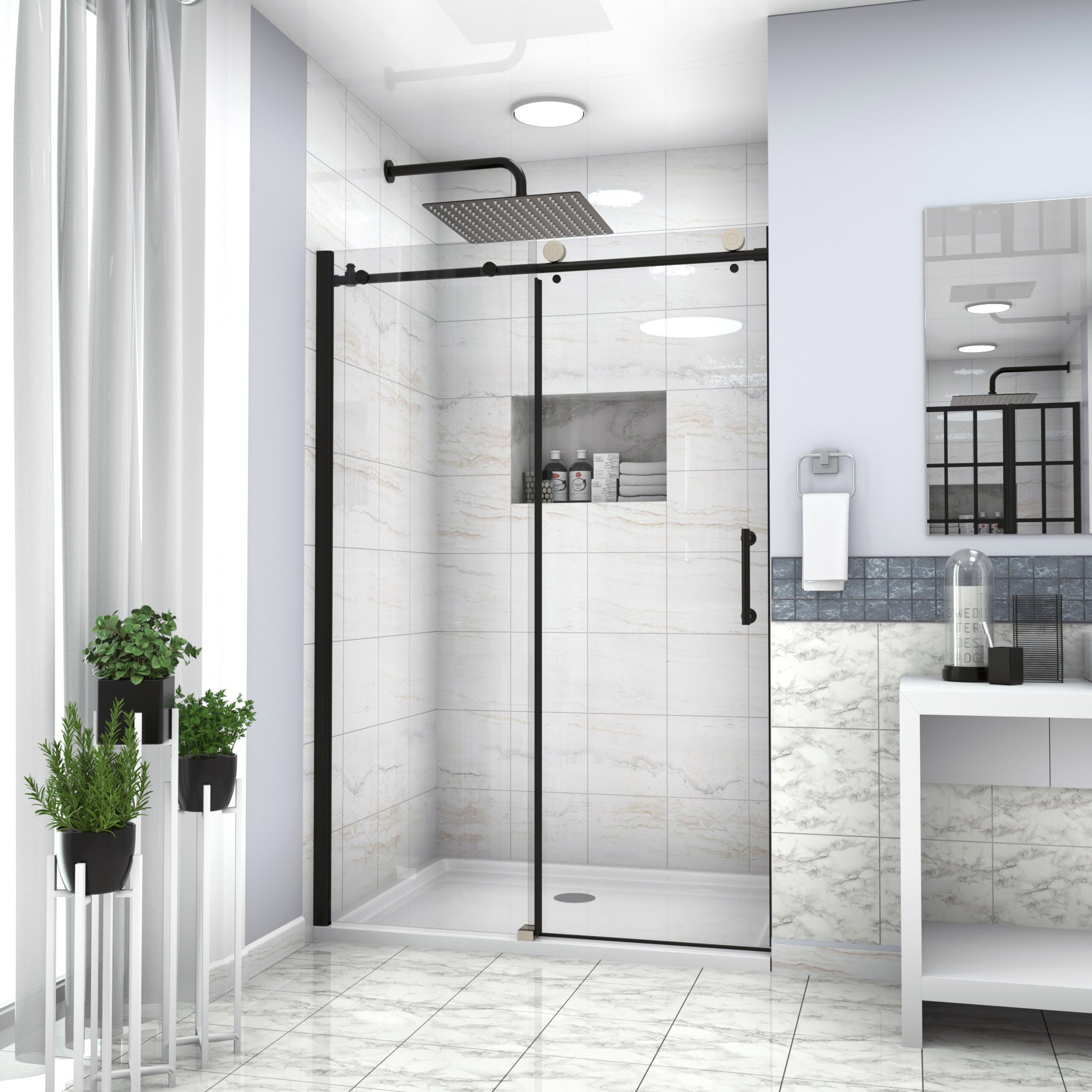 48 in. W x 72 in. H Semi-Frameless Shower Door Single Sliding