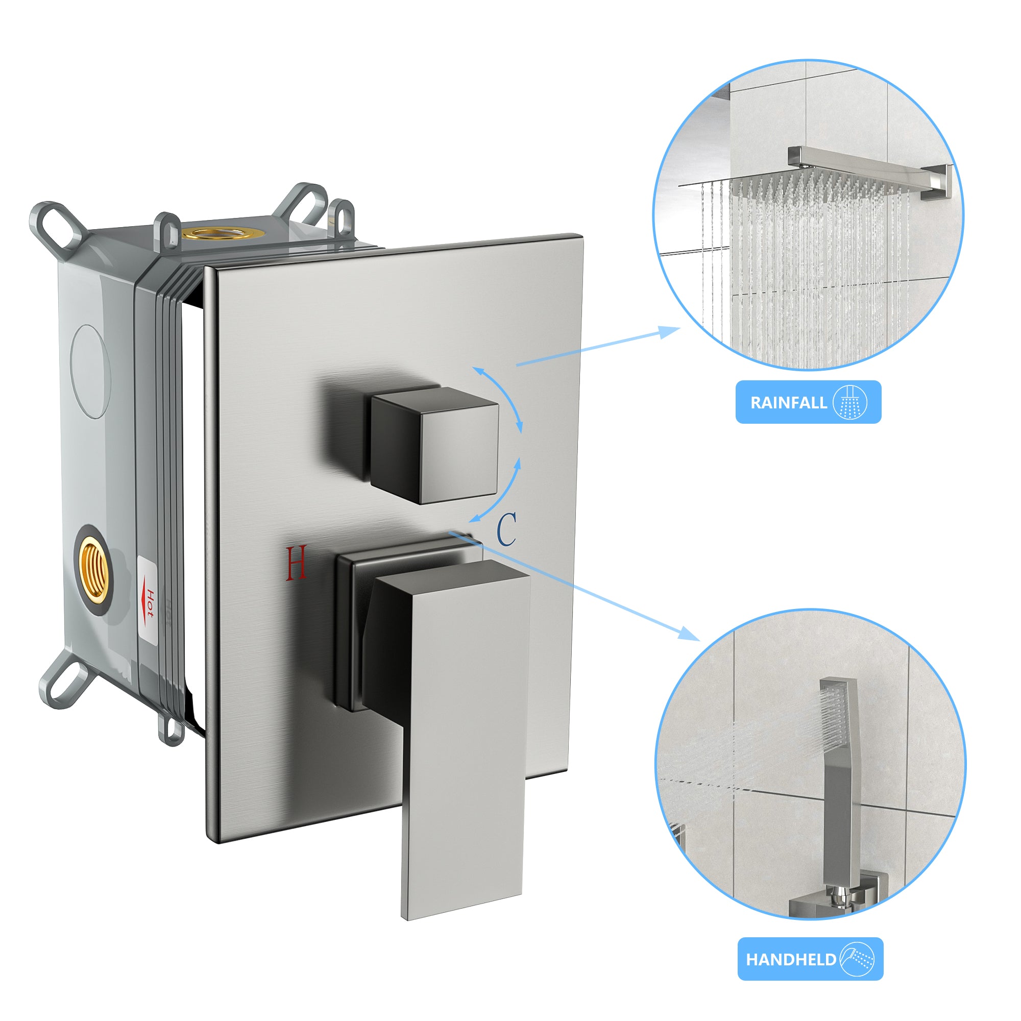 10 Inch Wall Mounted Square Shower System with Rough-in Valve