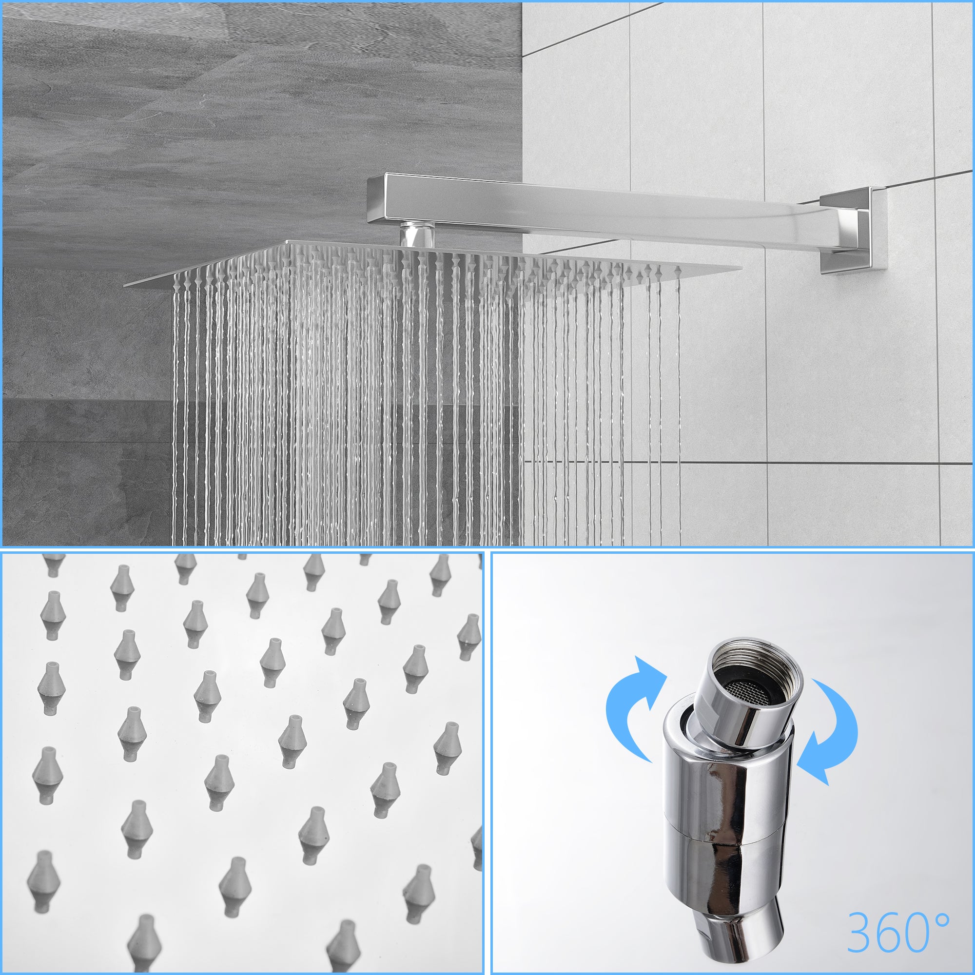 10 Inch Wall Mounted Square Shower System with Rough-in Valve, Chrome