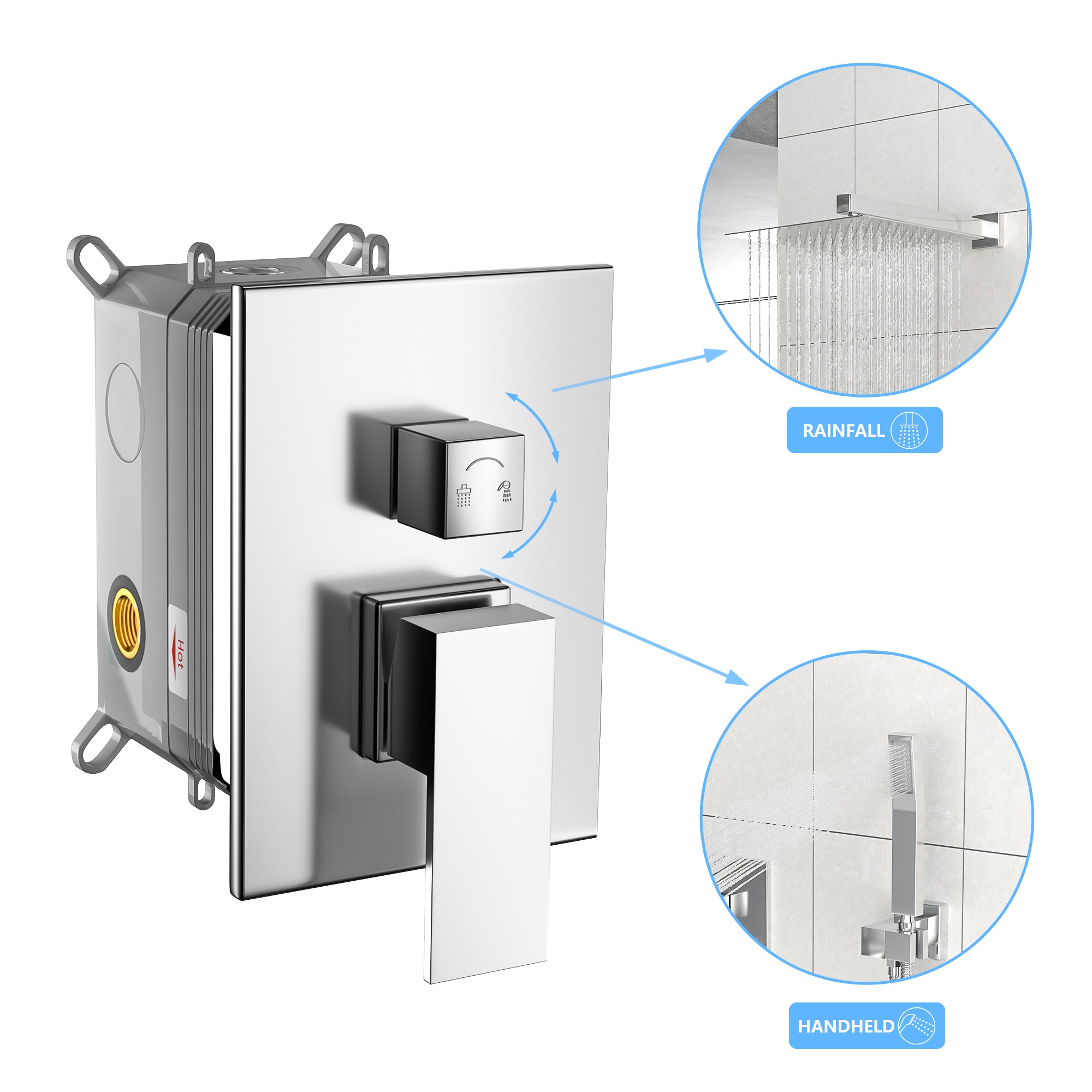 10 Inch Wall Mounted Square Shower System with Rough-in Valve, Chrome