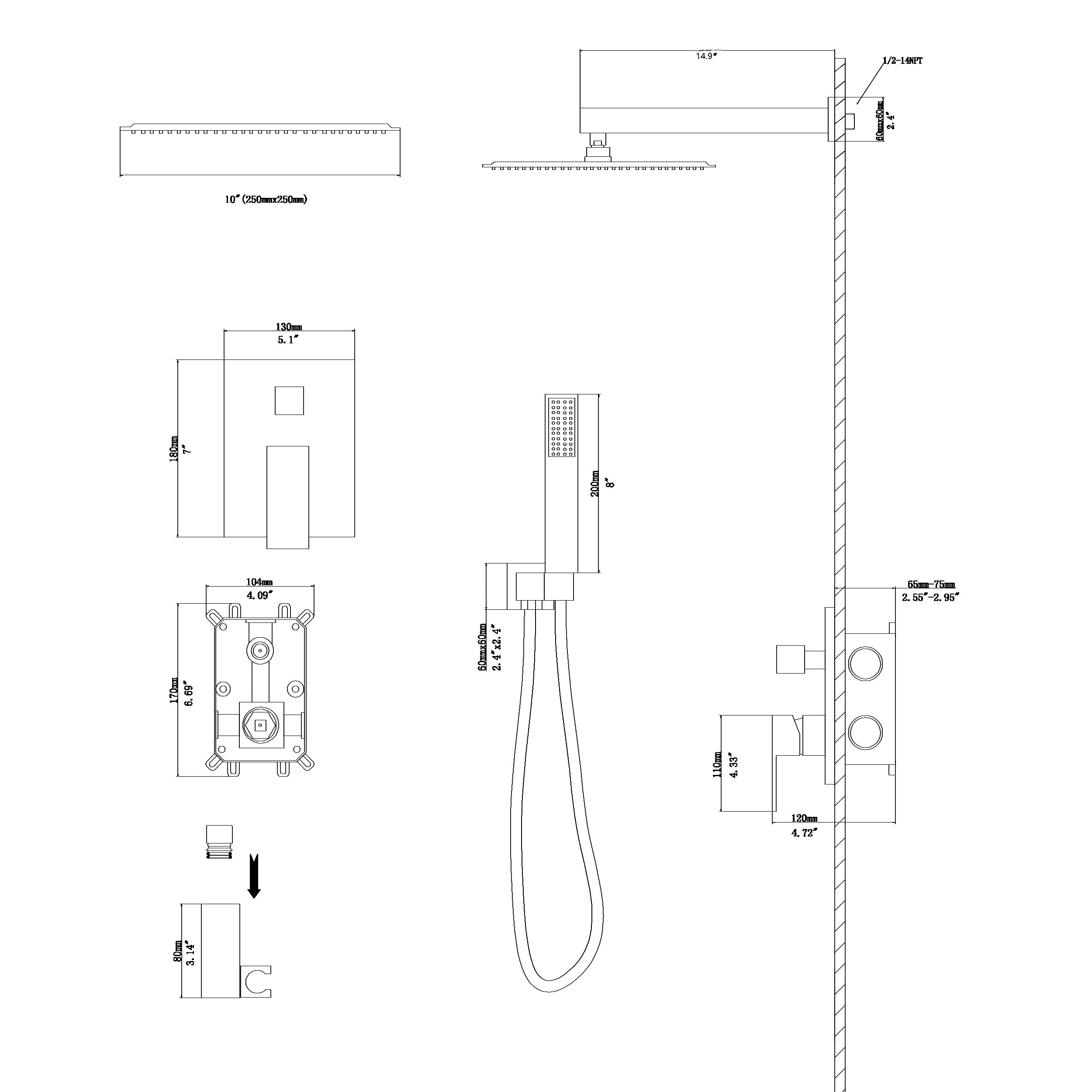 10 Inch Wall Mounted Square Shower System with Rough-in Valve, Chrome