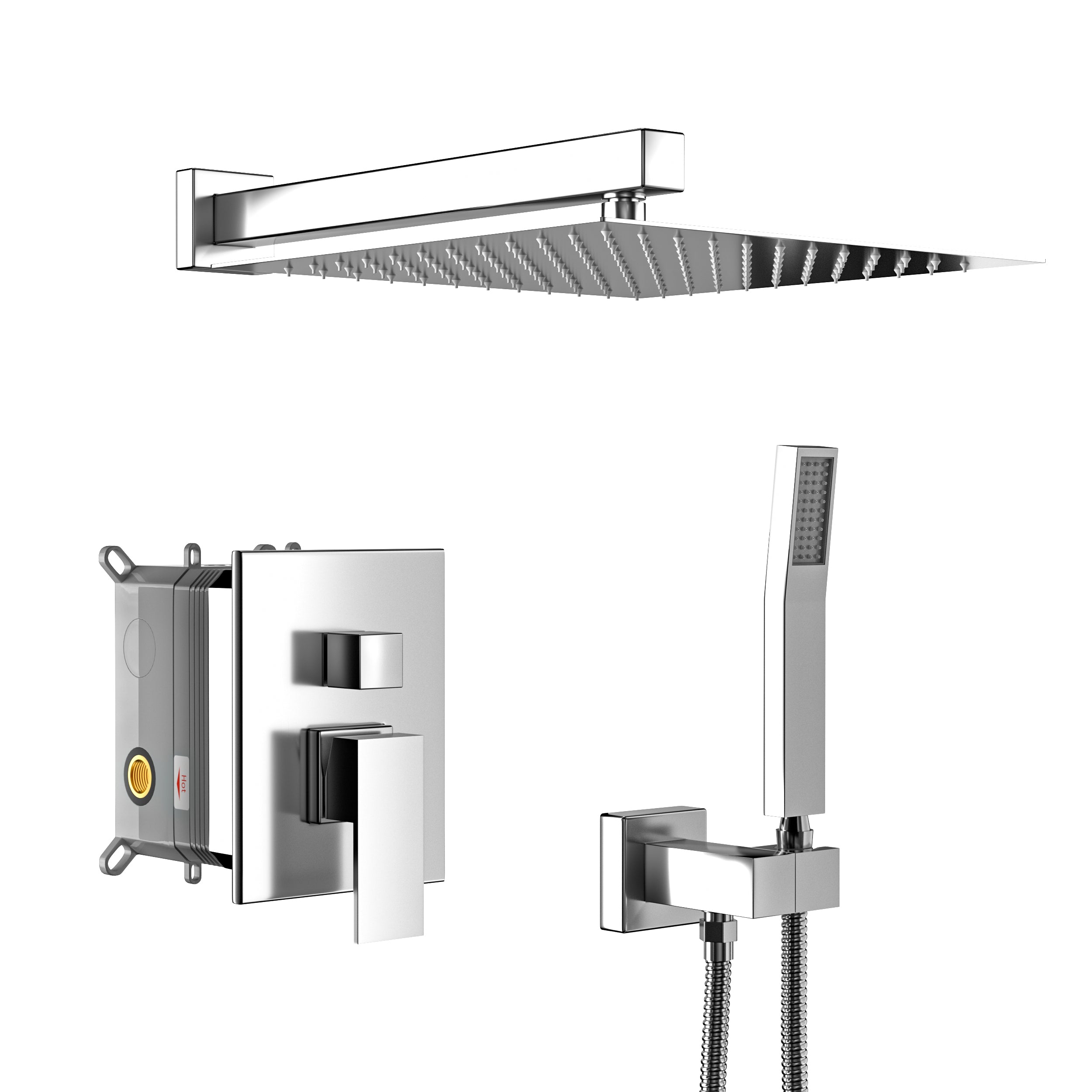 10 Inch Wall Mounted Square Shower System with Rough-in Valve, Chrome