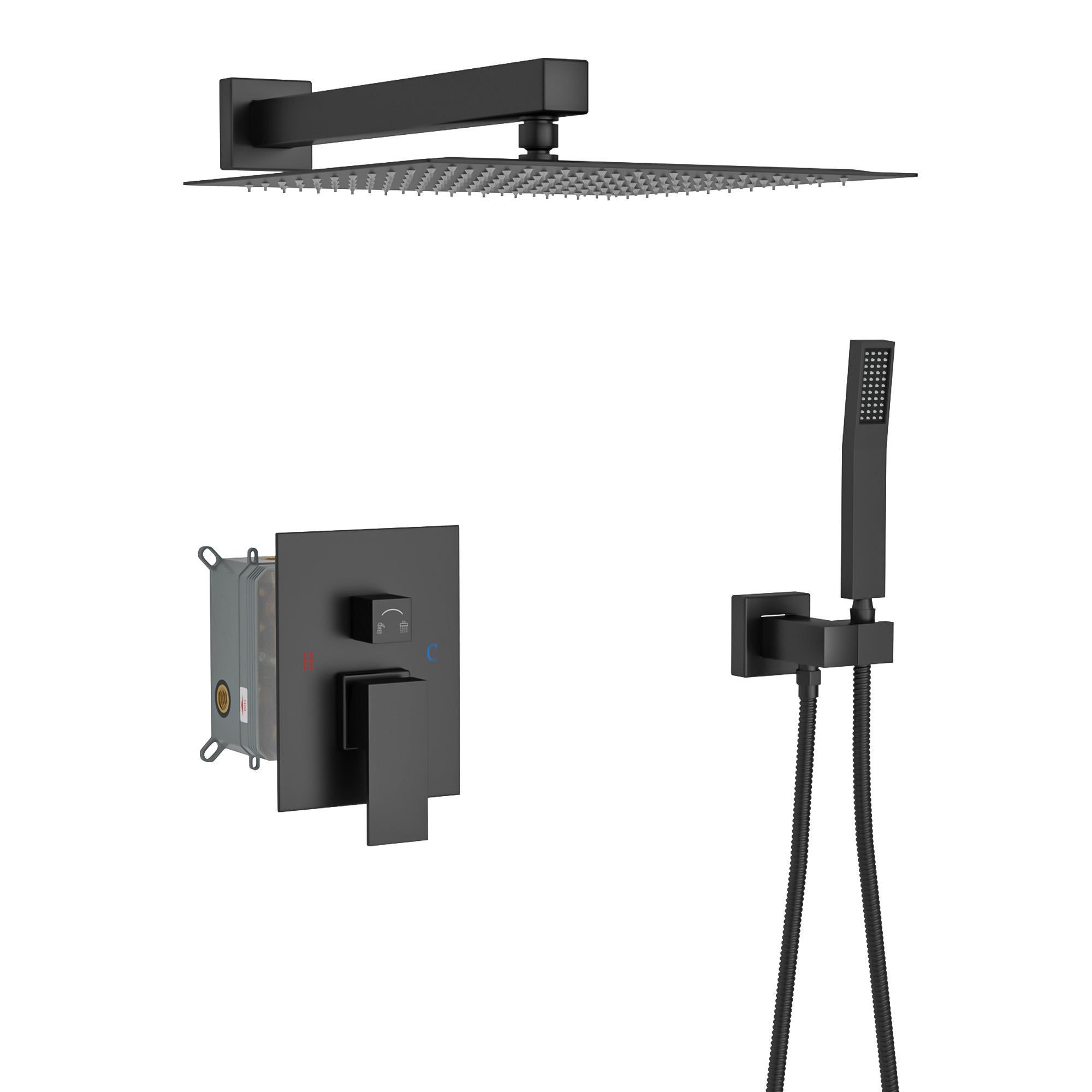 10 inch Wall-Mounted Square Completed Shower System with Rough-in Valve, Matte Black