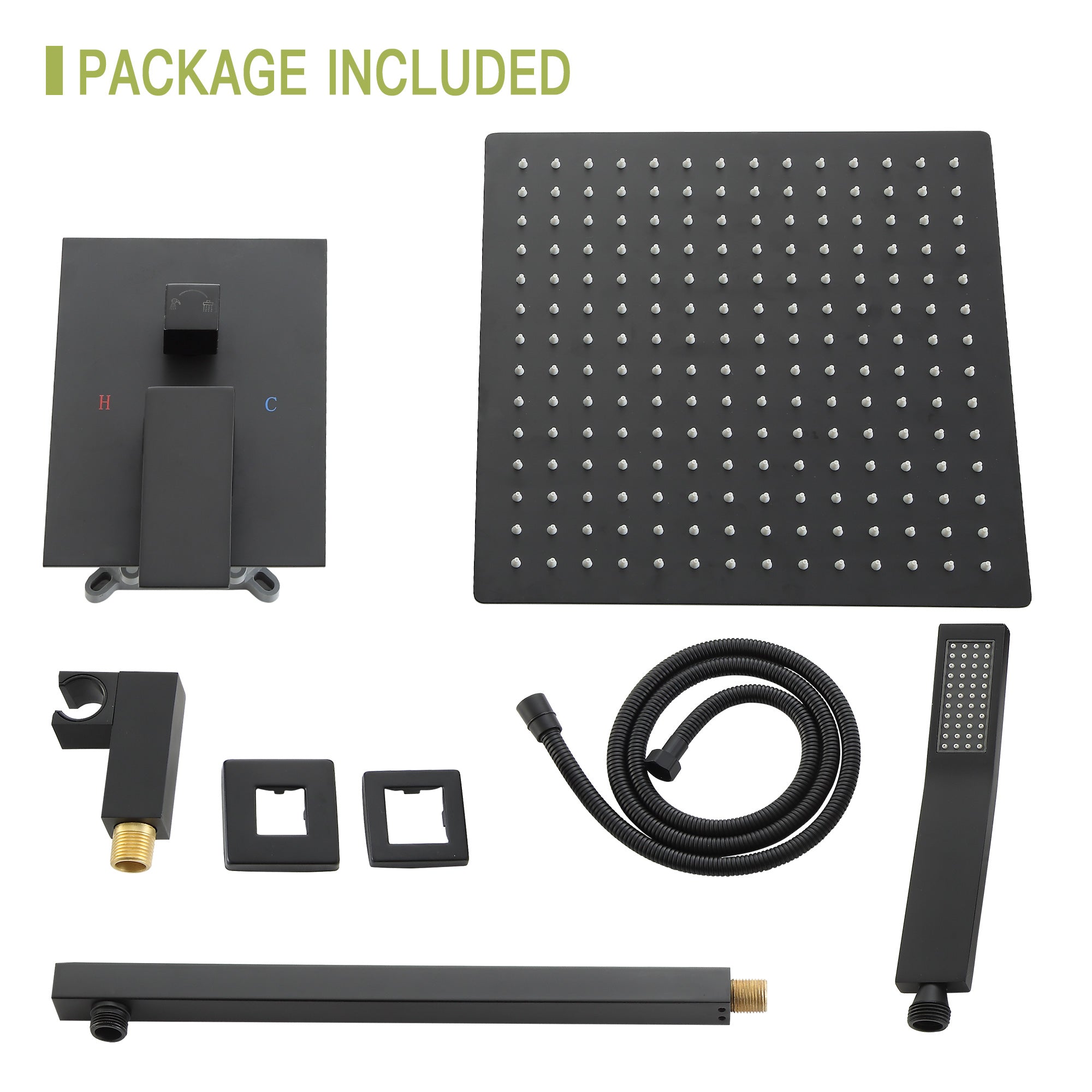 10 inch Wall-Mounted Square Completed Shower System with Rough-in Valve, Matte Black