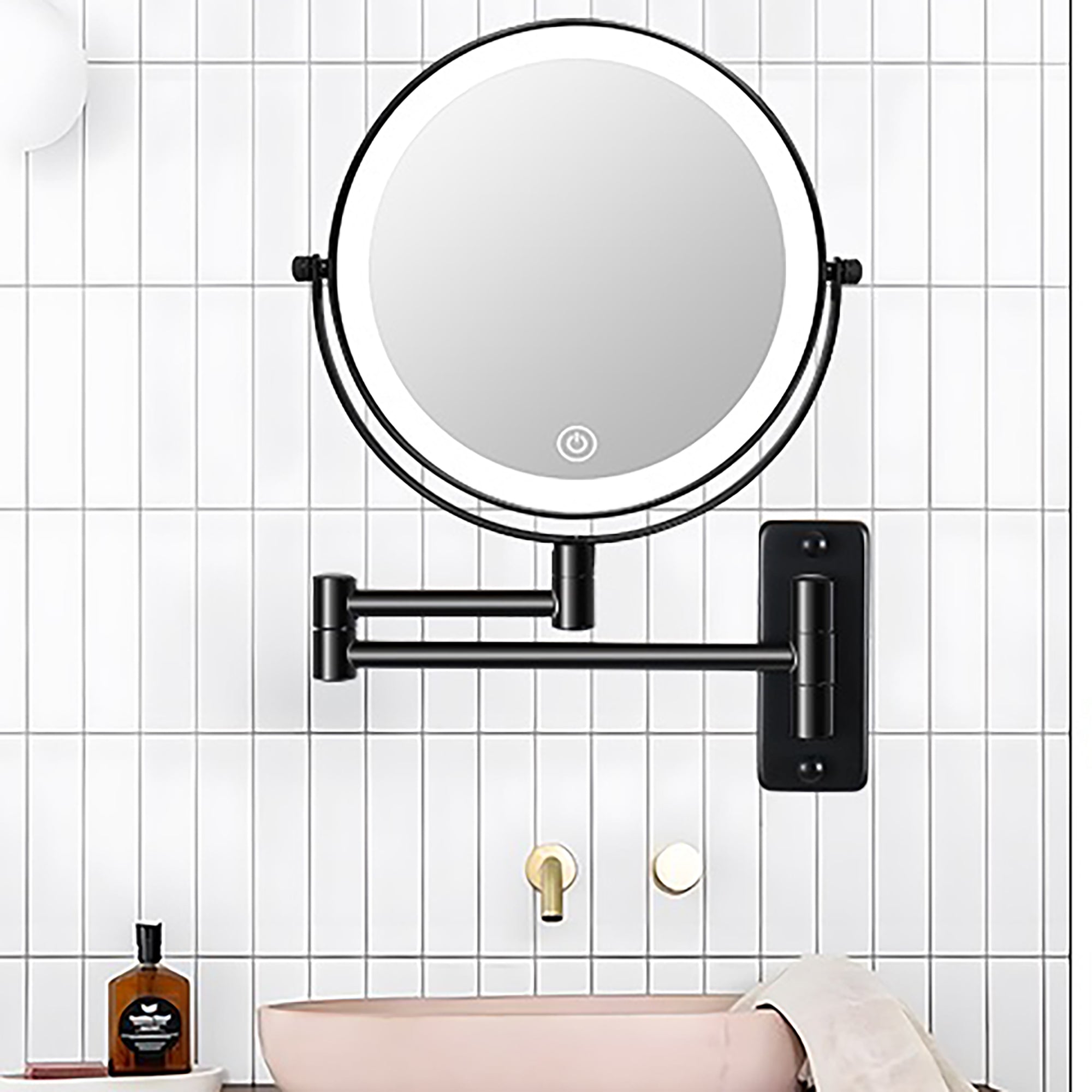 17 inch Double-Sided Wall Mounted 10X LED Magnifying Bathroom Mirror