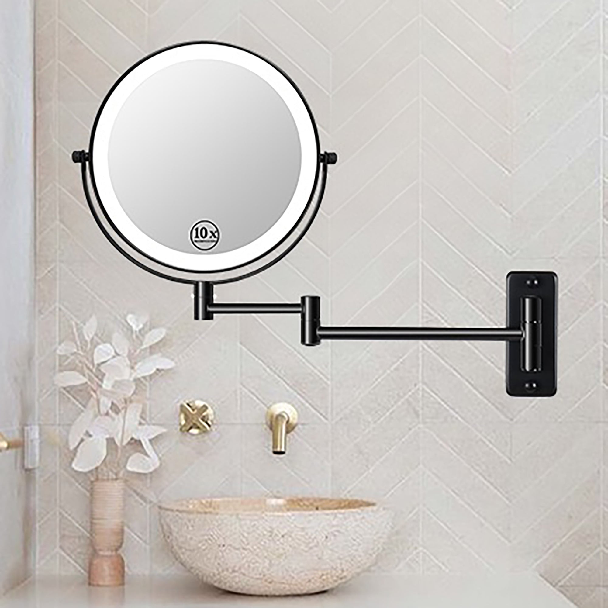 17 inch Double-Sided Wall Mounted 10X LED Magnifying Bathroom Mirror