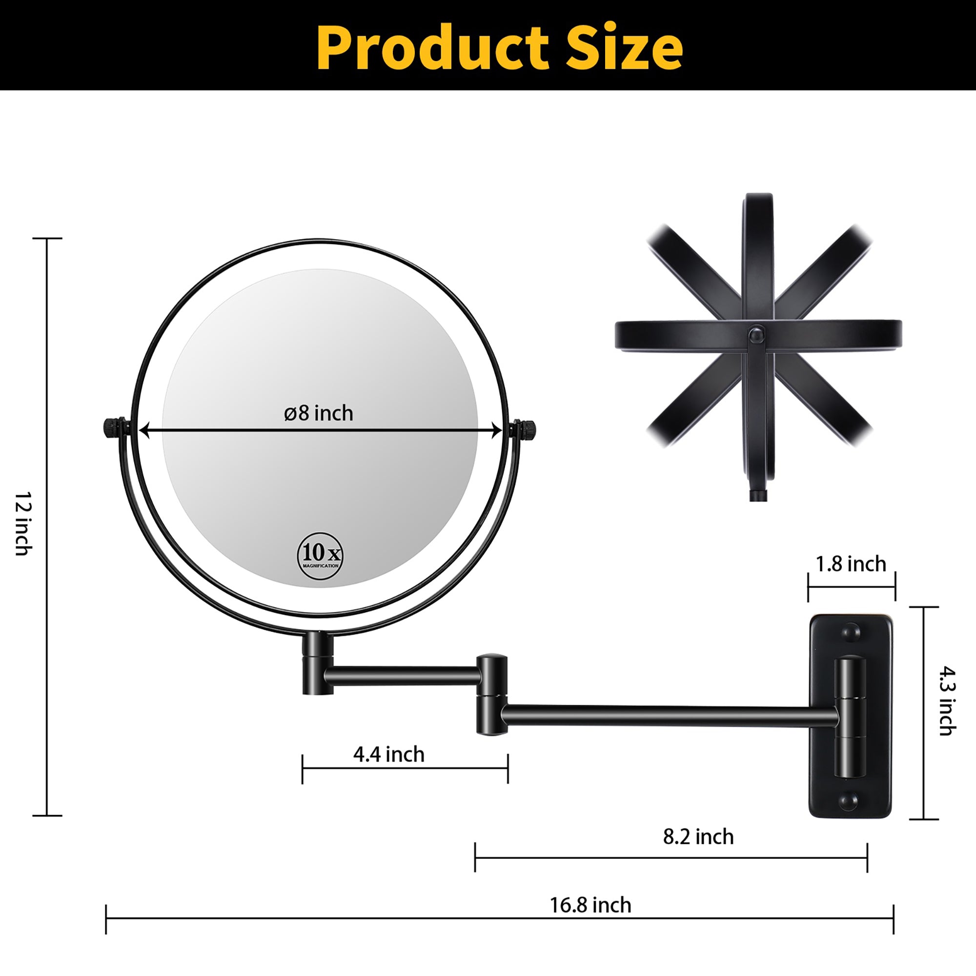 17 inch Double-Sided Wall Mounted 10X LED Magnifying Bathroom Mirror
