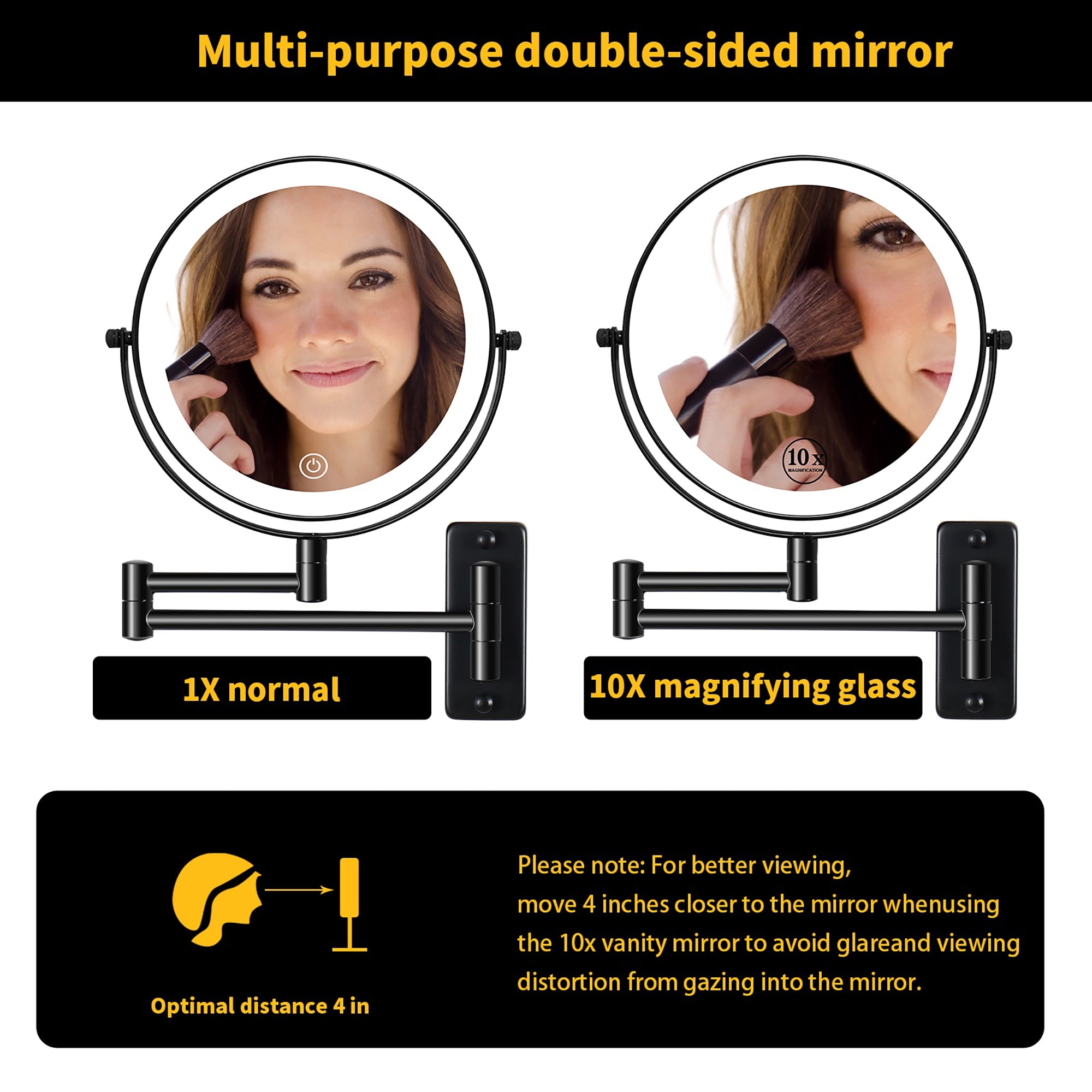 17 inch Double-Sided Wall Mounted 10X LED Magnifying Bathroom Mirror