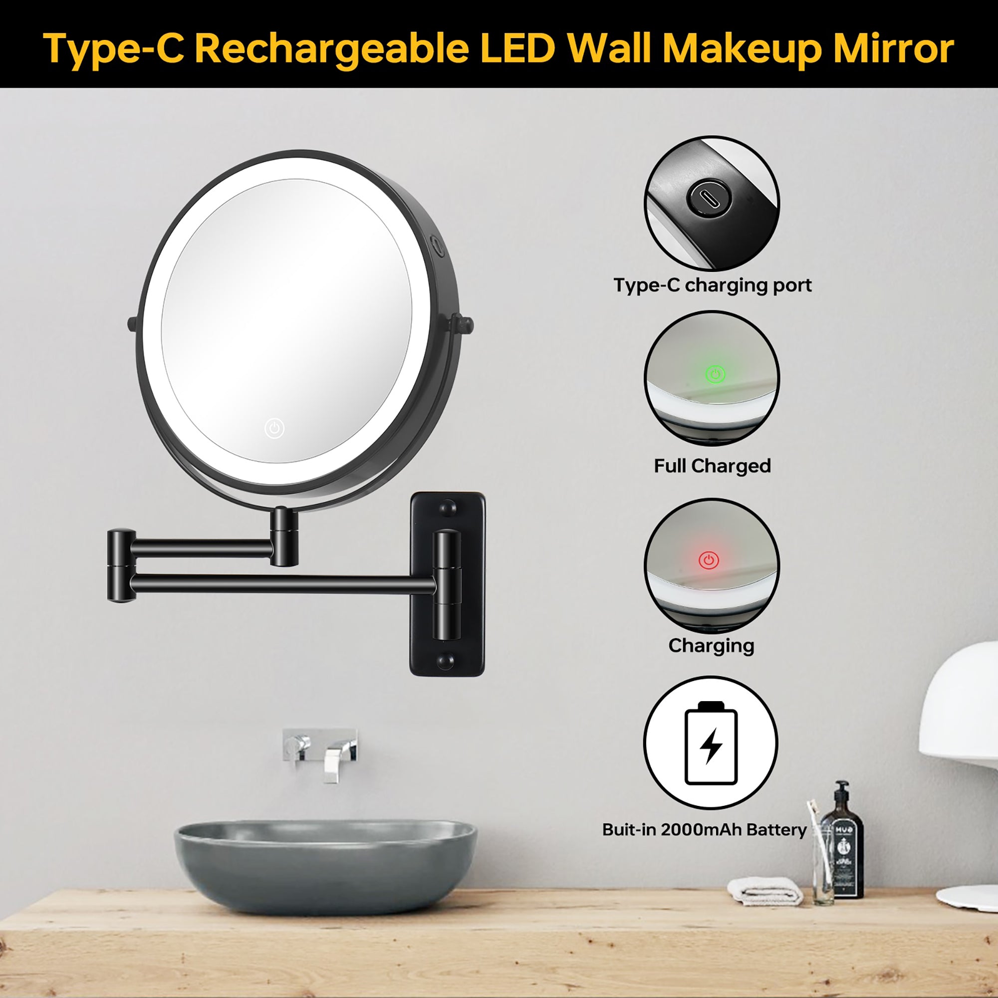 17 inch Double-Sided Wall Mounted 10X LED Magnifying Bathroom Mirror