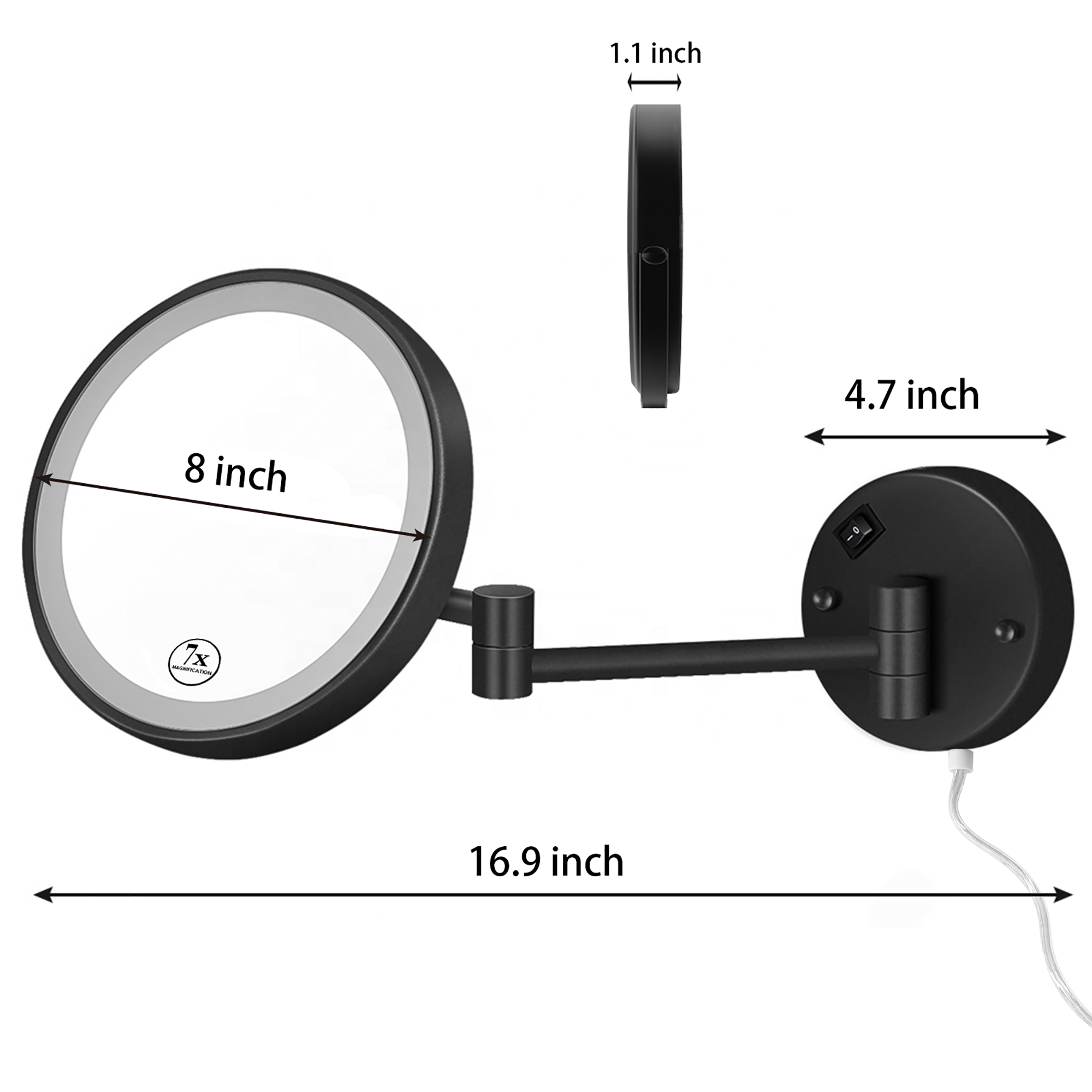 Round Framed Wall Mounted LED Mirror in Black