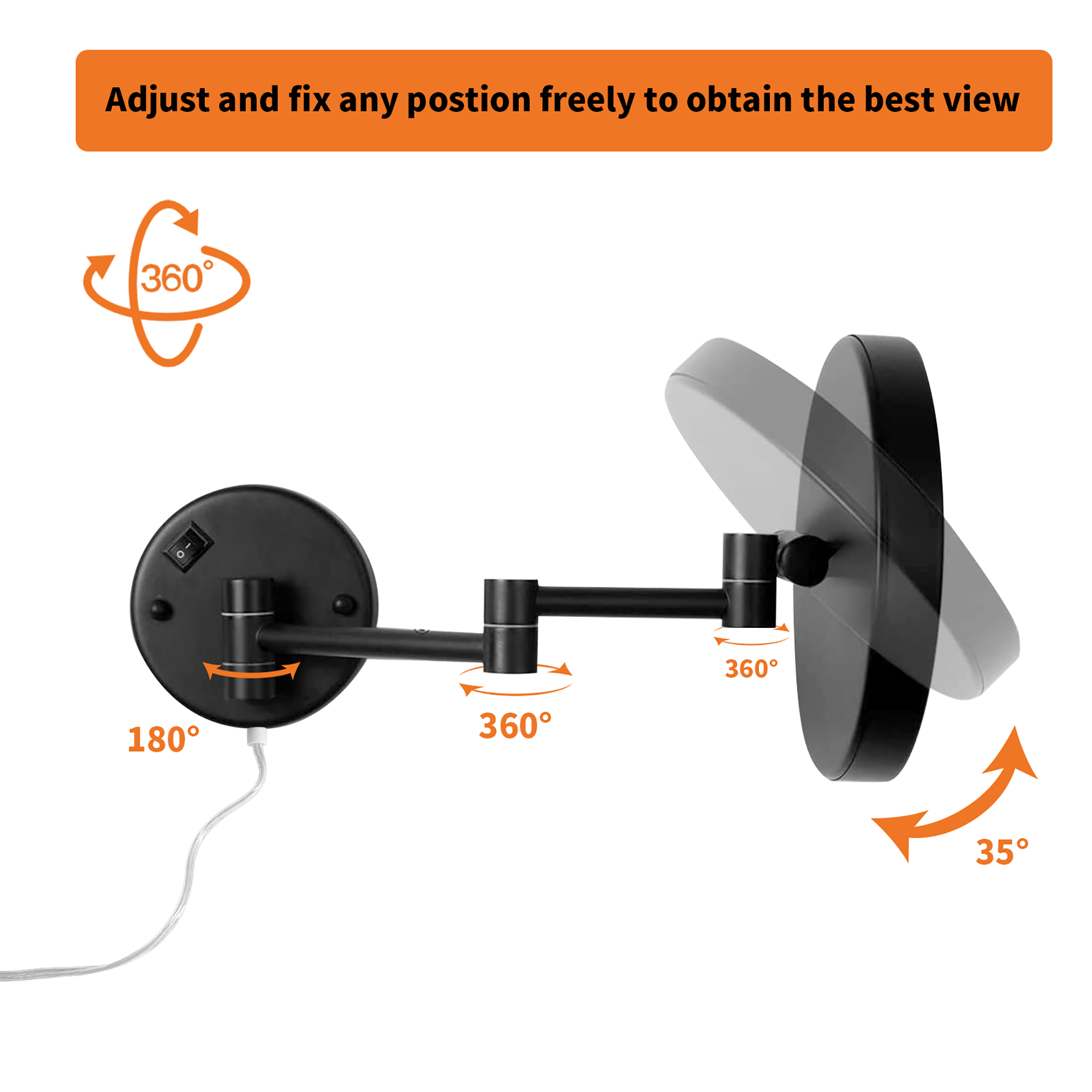 Round Framed Wall Mounted LED Mirror in Black