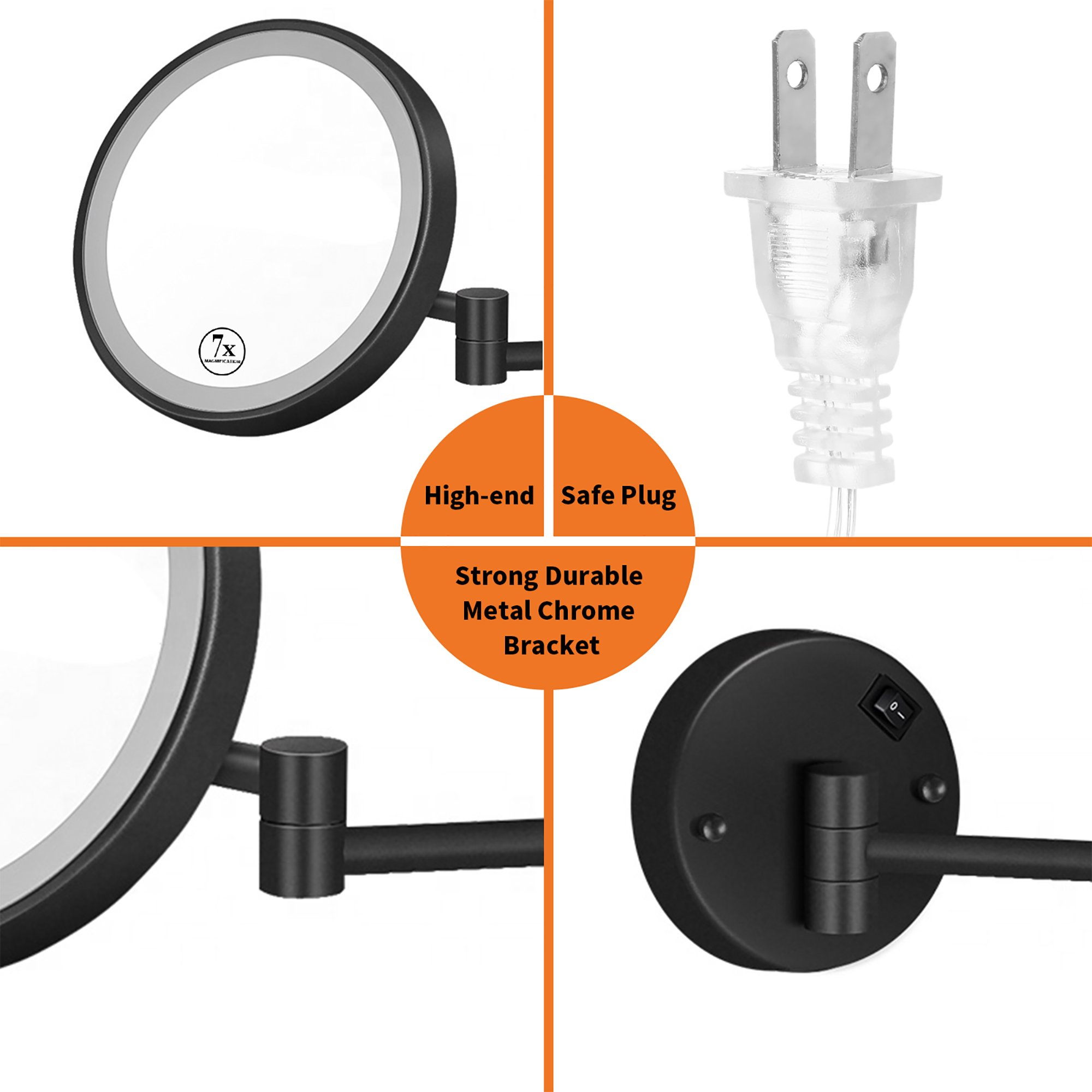 Round Framed Wall Mounted LED Mirror in Black