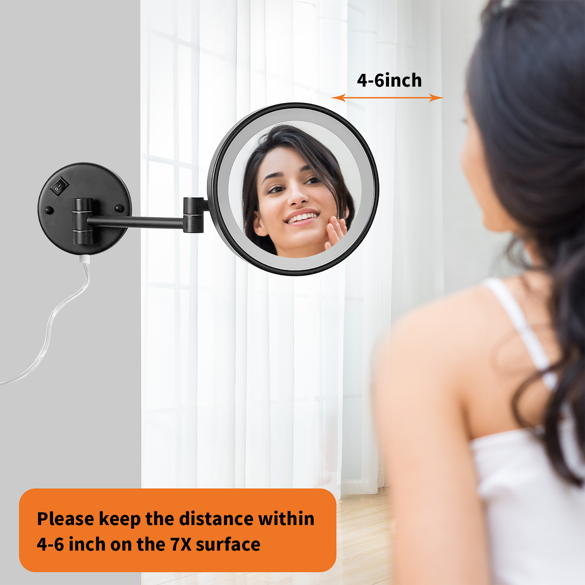 Round Framed Wall Mounted LED Mirror in Black