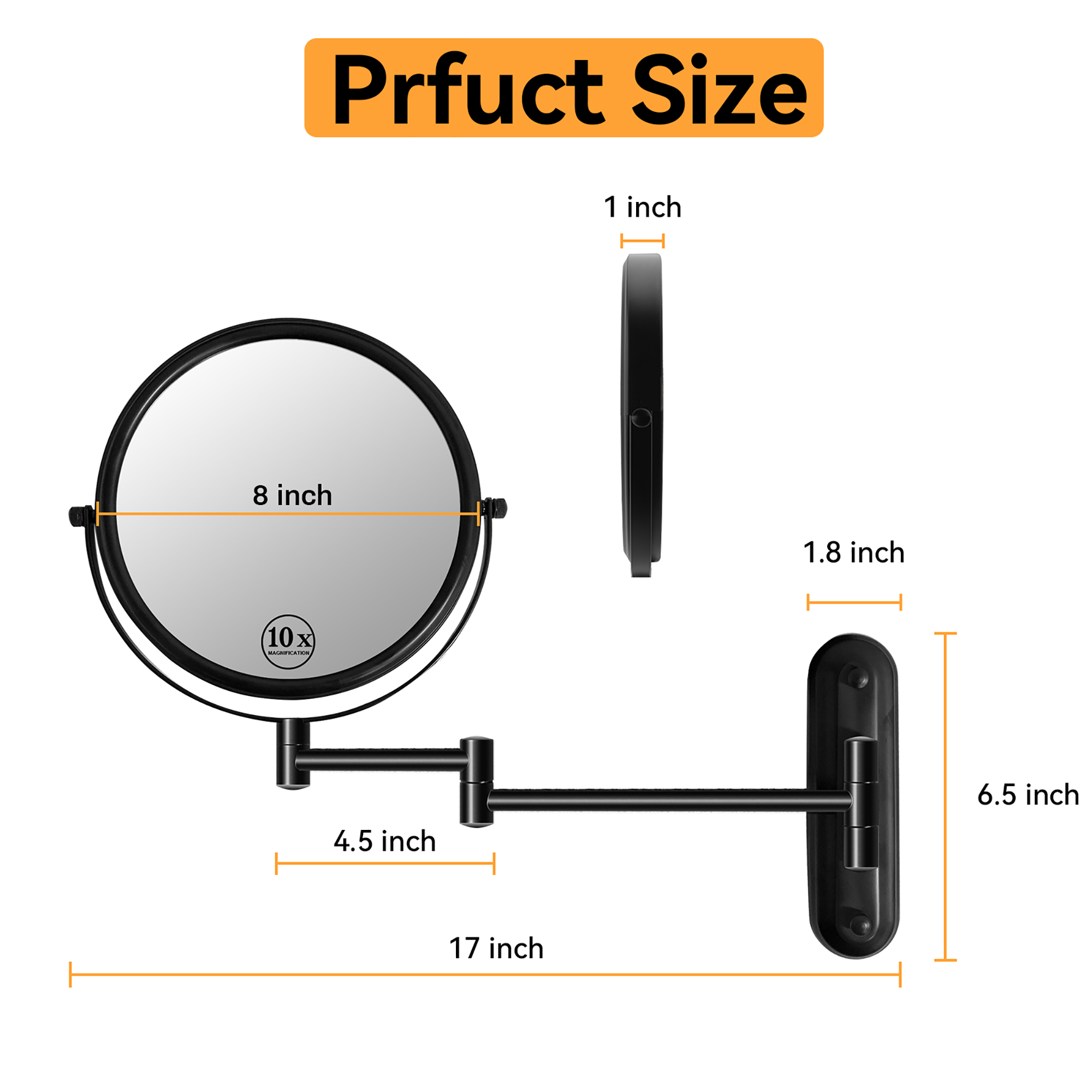 Round Framed Wall Mounted Mirror in Black