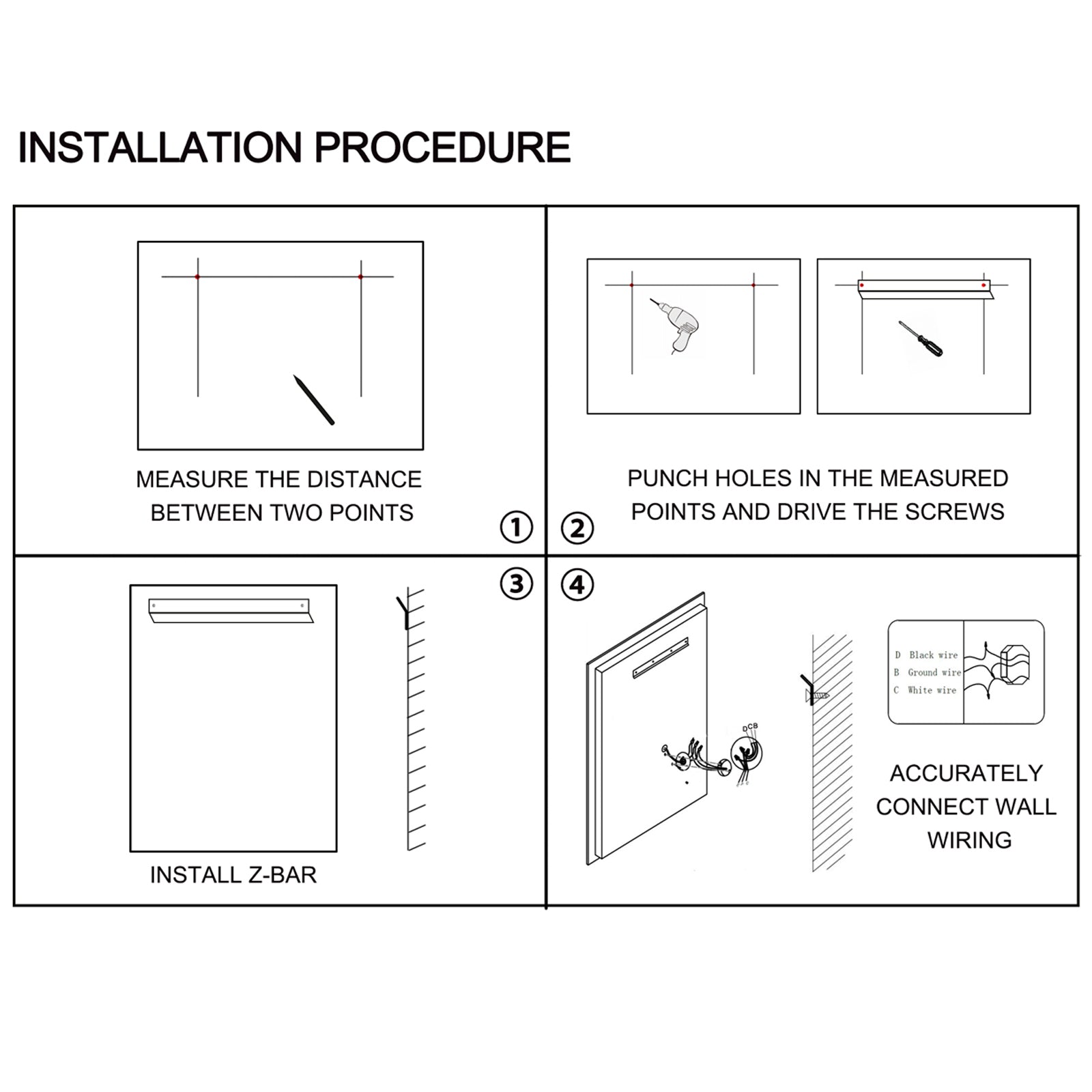 48" x 36" Rectangular Frameless Anti-Fog Wall Mounted LED Bathroom Vanity Mirror