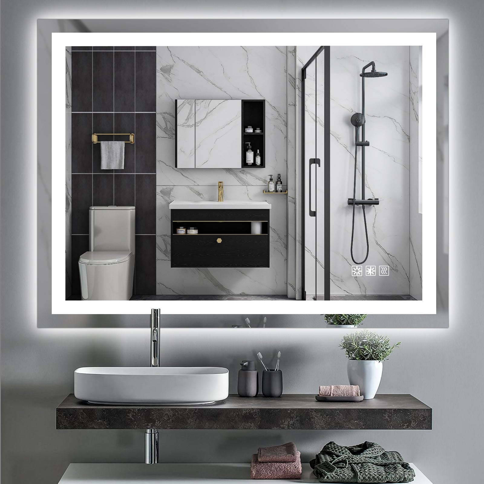 48" x 36" Rectangular Frameless Anti-Fog Wall Mounted LED Bathroom Vanity Mirror